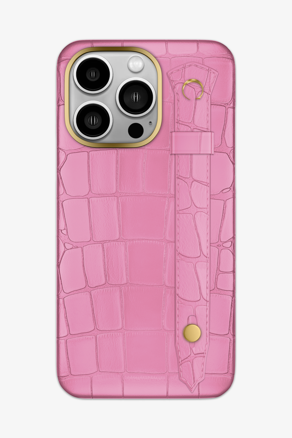 Pink Tendre Alligator Strap Case for iPhone 15 Series - 15 Pro Max / Gold - zollofrance