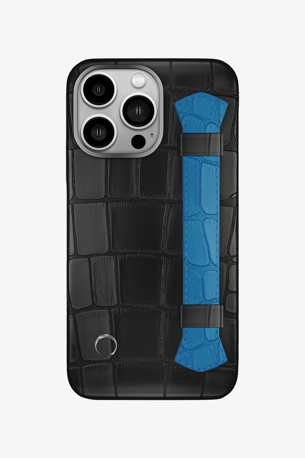 Double Headed Alligator Strap Case for iPhone 14 Pro - Black / Blue Lagoon - zollofrance
