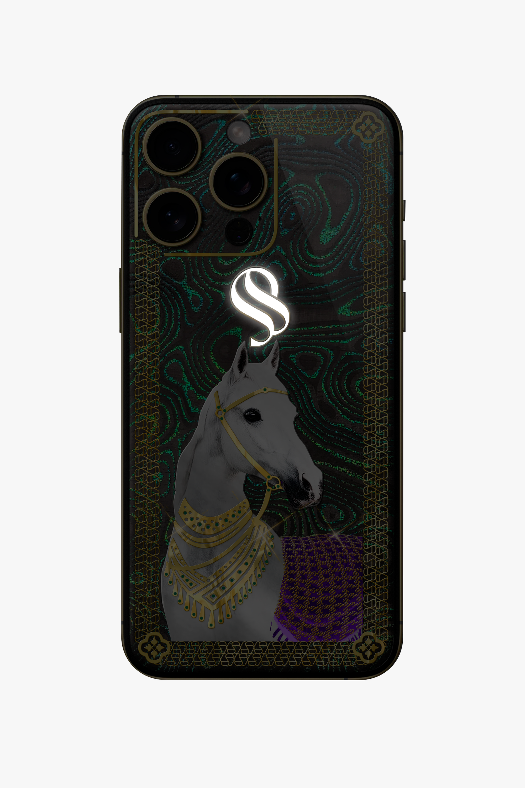 Malachite Carbon Fiber White Horse Gold iPhone 15 Pro - Malachite Carbon Fiber White Horse Gold iPhone 15 Pro - zollofrance