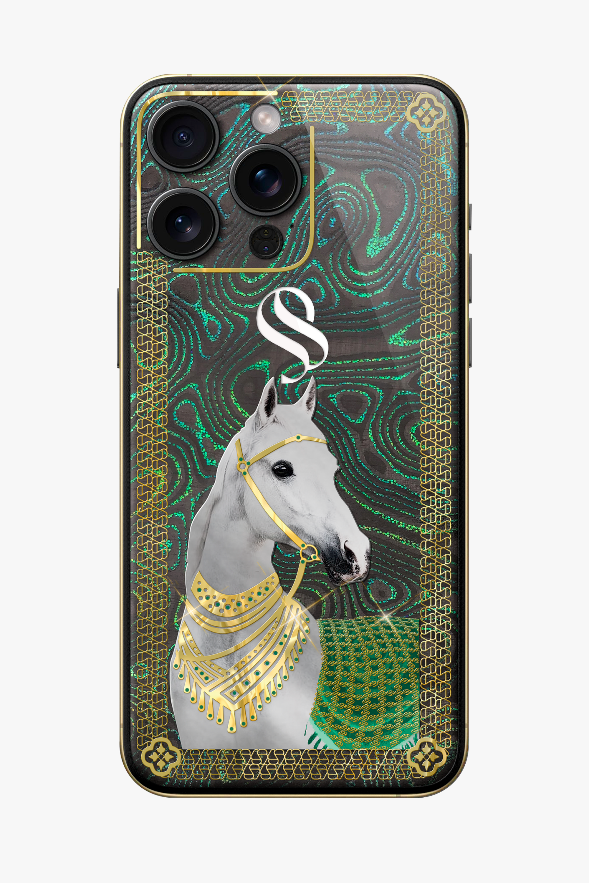 Malachite Carbon Fiber White Horse Gold iPhone 15 Pro Max - Malachite Carbon Fiber White Horse Gold iPhone 15 Pro Max - zollofrance