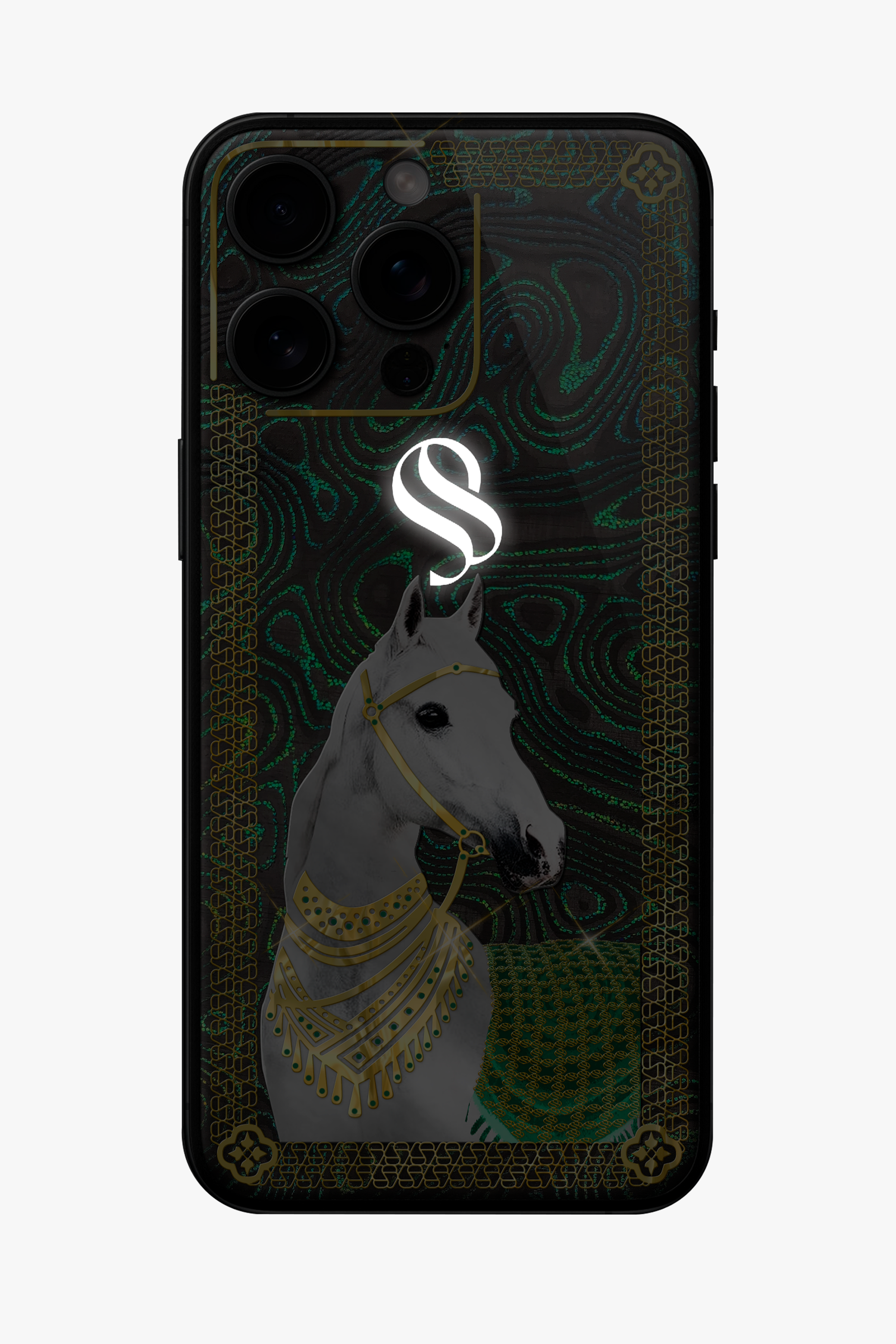 Malachite Carbon Fiber White Horse iPhone 15 Pro Max - Malachite Carbon Fiber White Horse iPhone 15 Pro Max - zollofrance