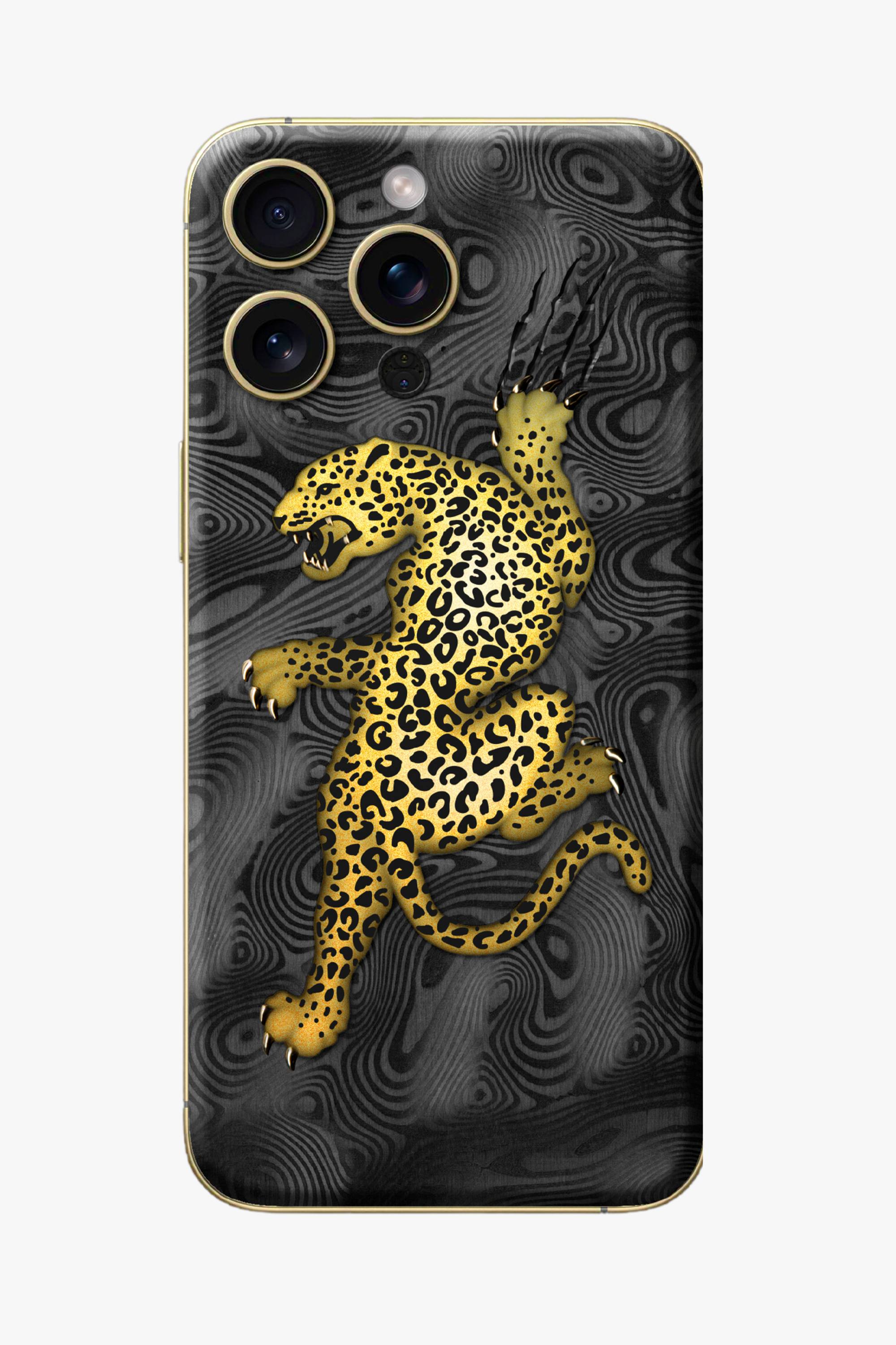 Black Carbon Fiber 3D Leopard Gold iPhone 15 Pro Max - Black Carbon Fiber 3D Leopard Gold iPhone 15 Pro Max - zollofrance