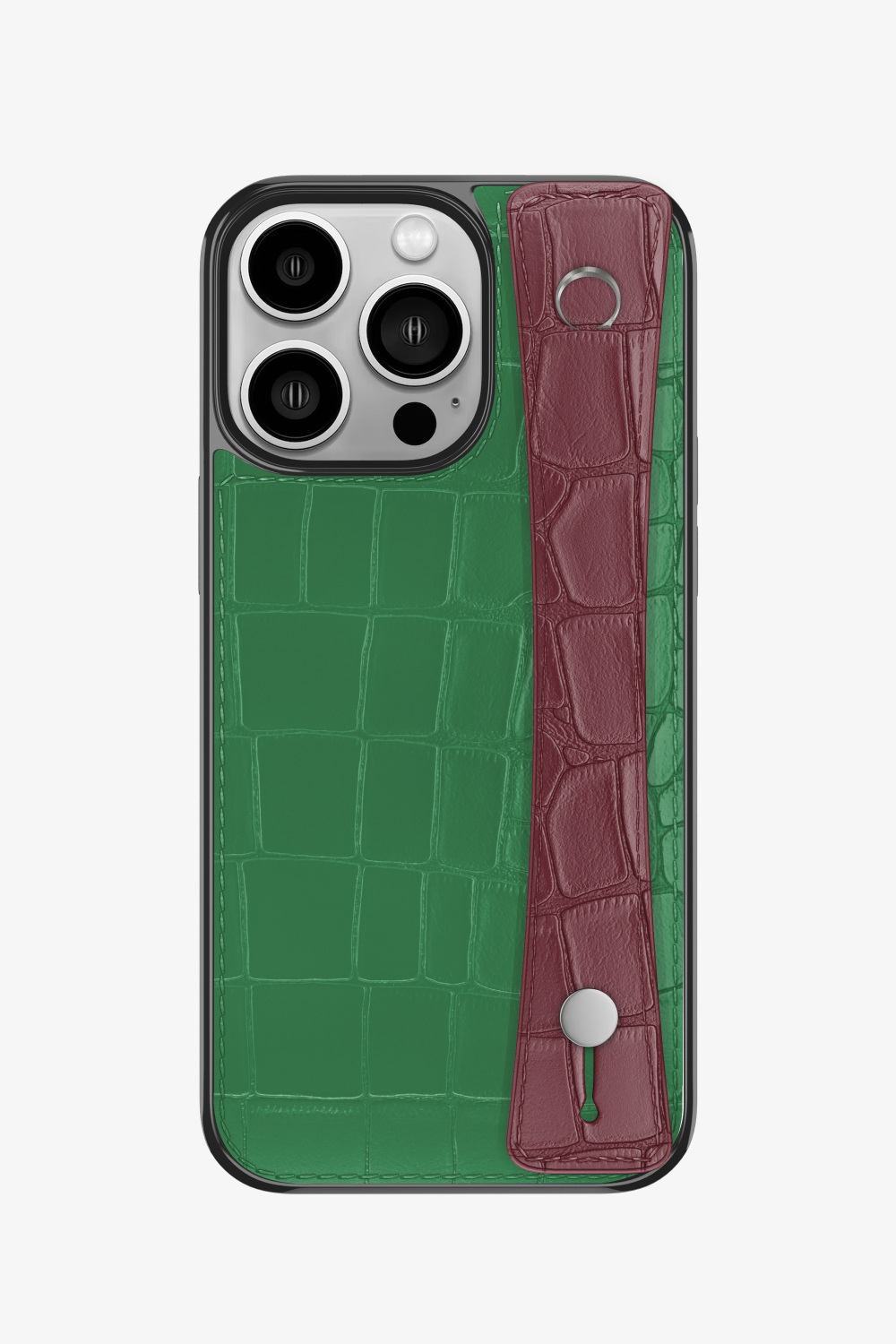 Alligator Sports Strap Case for iPhone 15 Pro - Green Emerald / Burgundy - zollofrance