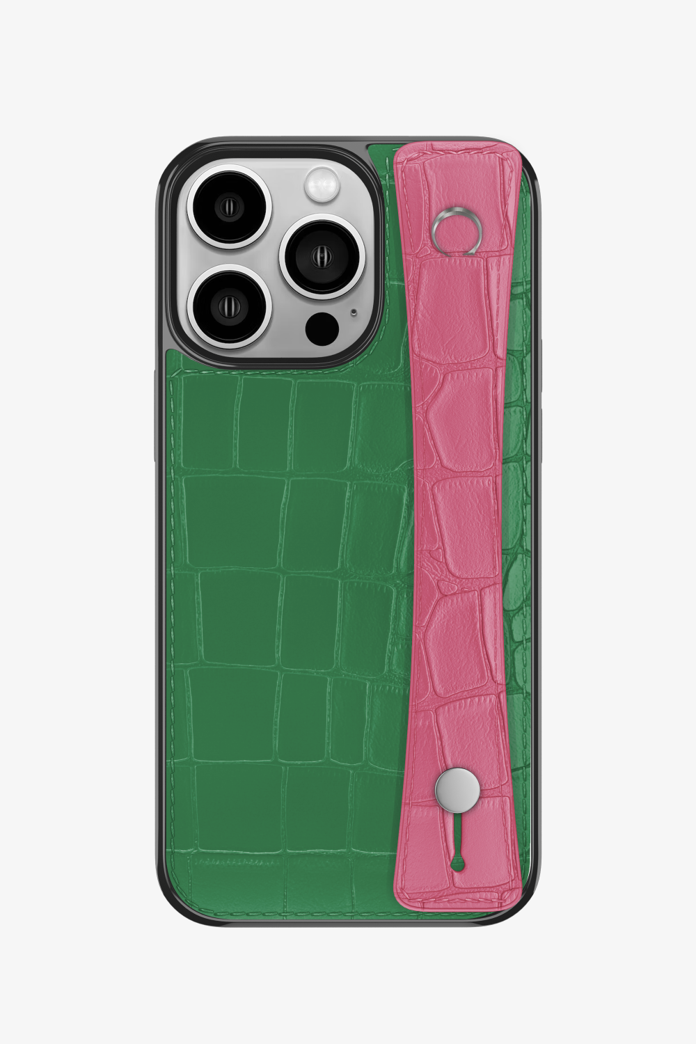 Alligator Sports Strap Case for iPhone 15 Pro - Green Emerald / Pink - zollofrance