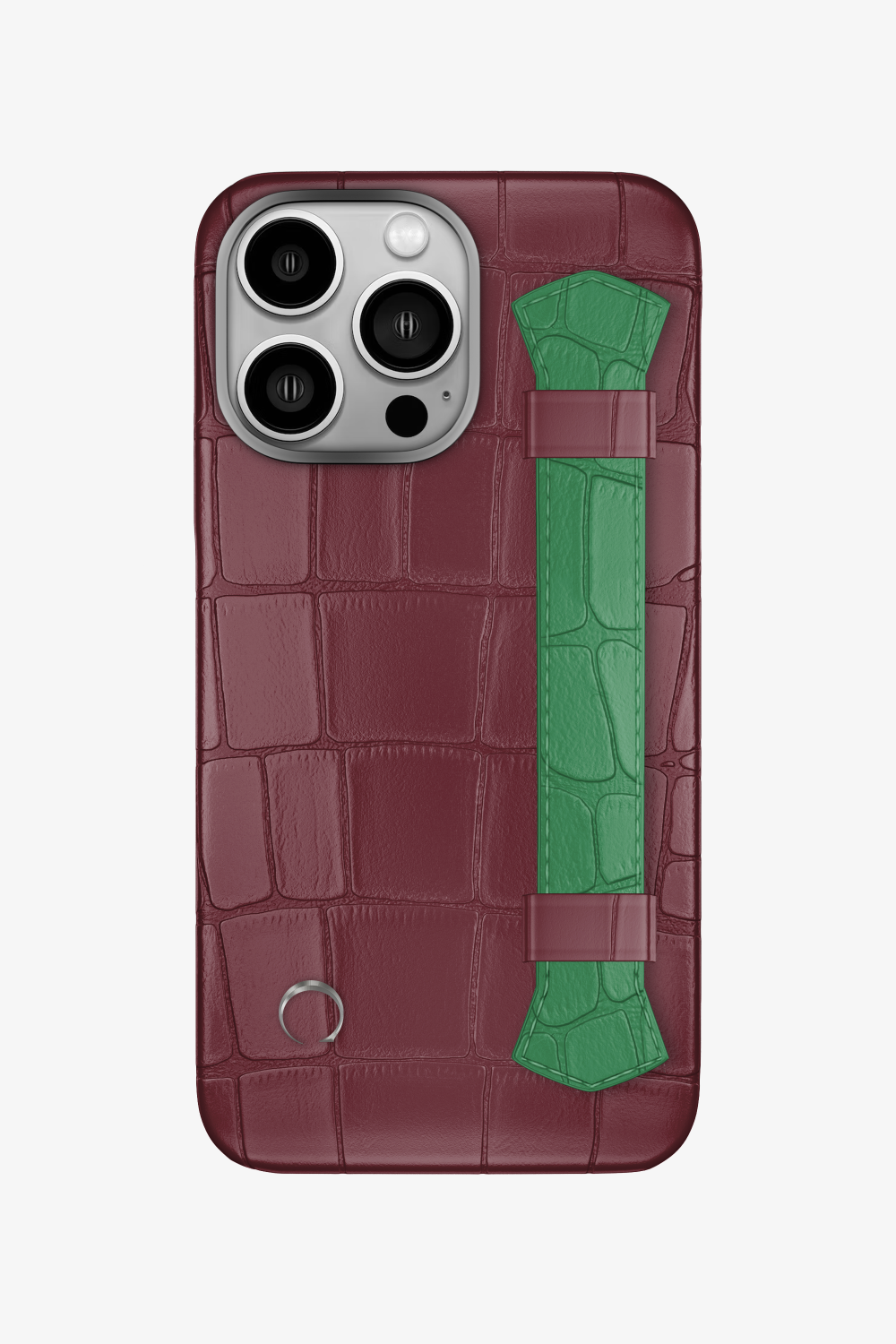 Double Headed Alligator Strap Case for iPhone 15 Pro - Burgundy / Green Emerald - zollofrance