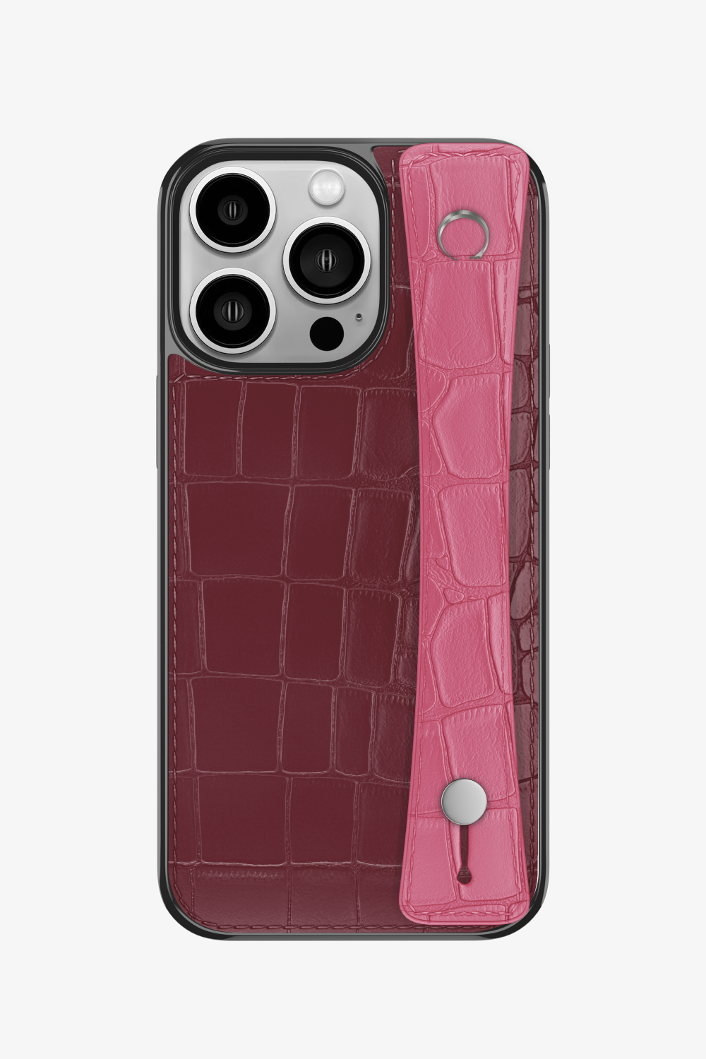 Alligator Sports Strap Case for iPhone 15 Pro - Burgundy / Pink - zollofrance