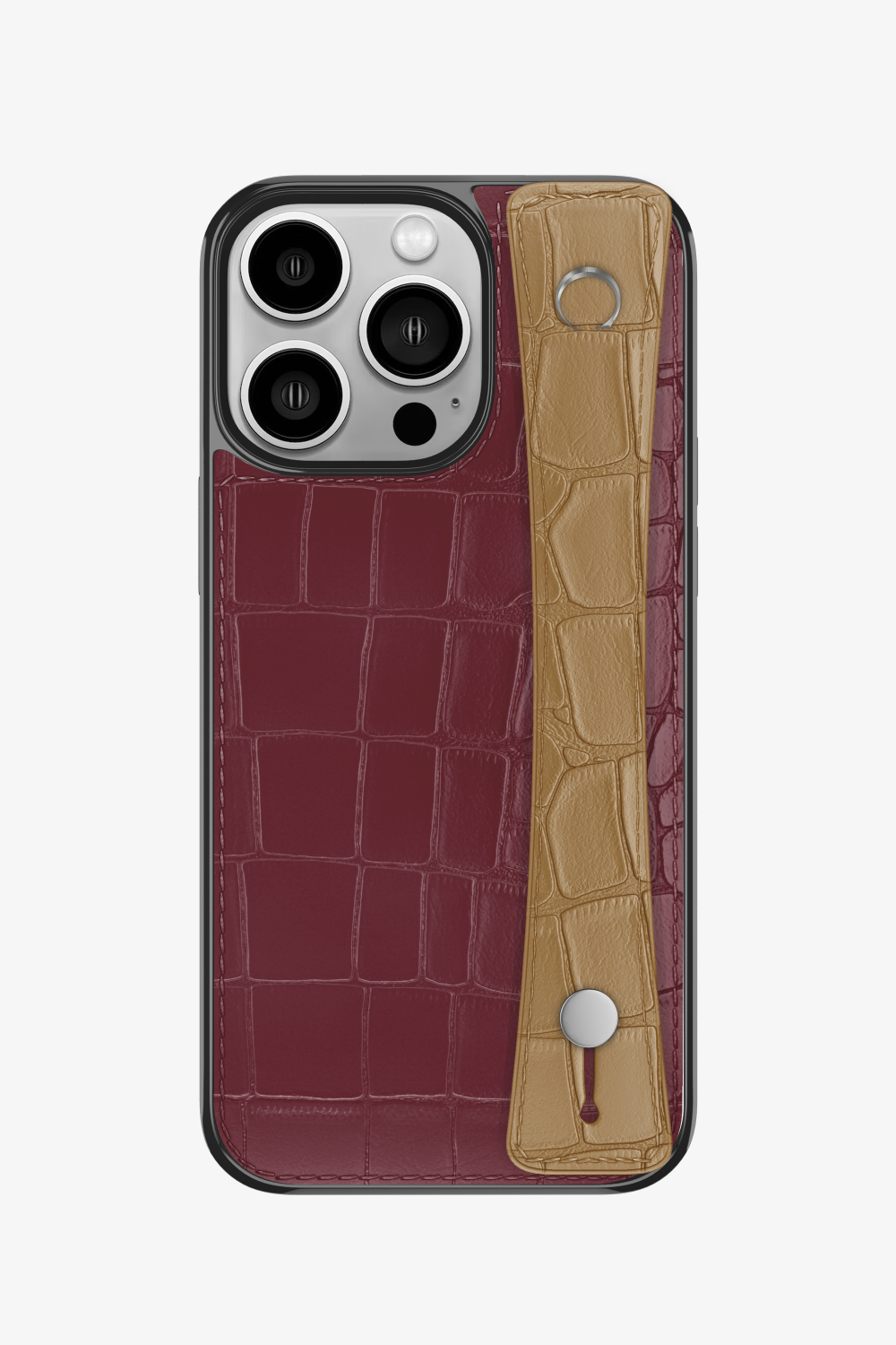 Alligator Sports Strap Case for iPhone 15 Pro - Burgundy / Latte - zollofrance