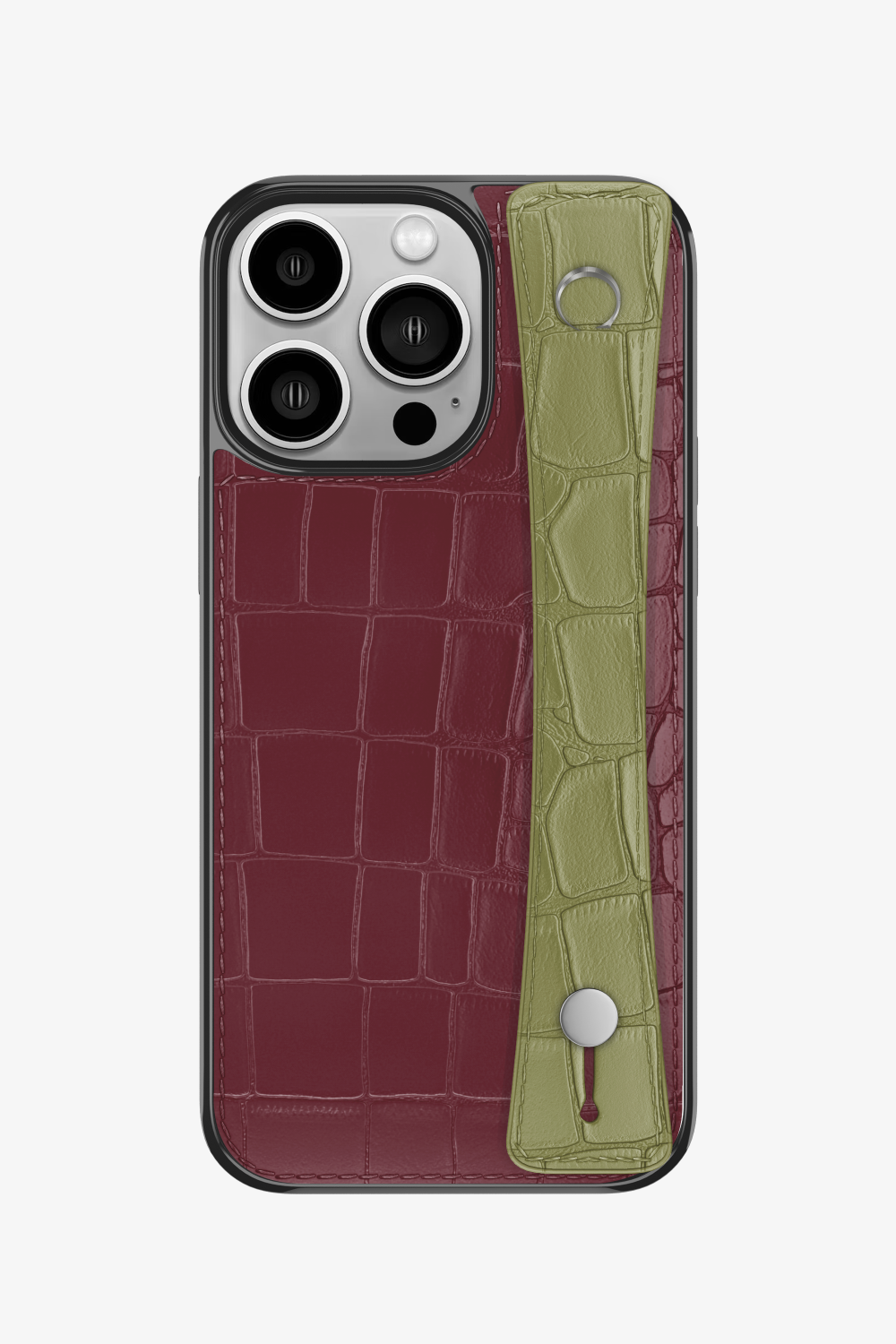 Alligator Sports Strap Case for iPhone 15 Pro - Burgundy / Khaki - zollofrance