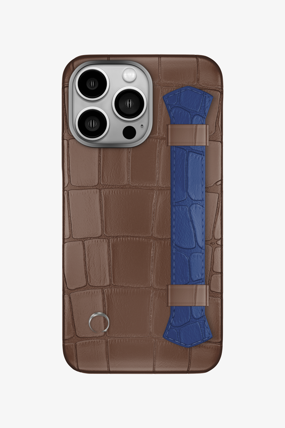 Double Headed Alligator Strap Case for iPhone 15 Pro - Cocoa / Navy Blue - zollofrance