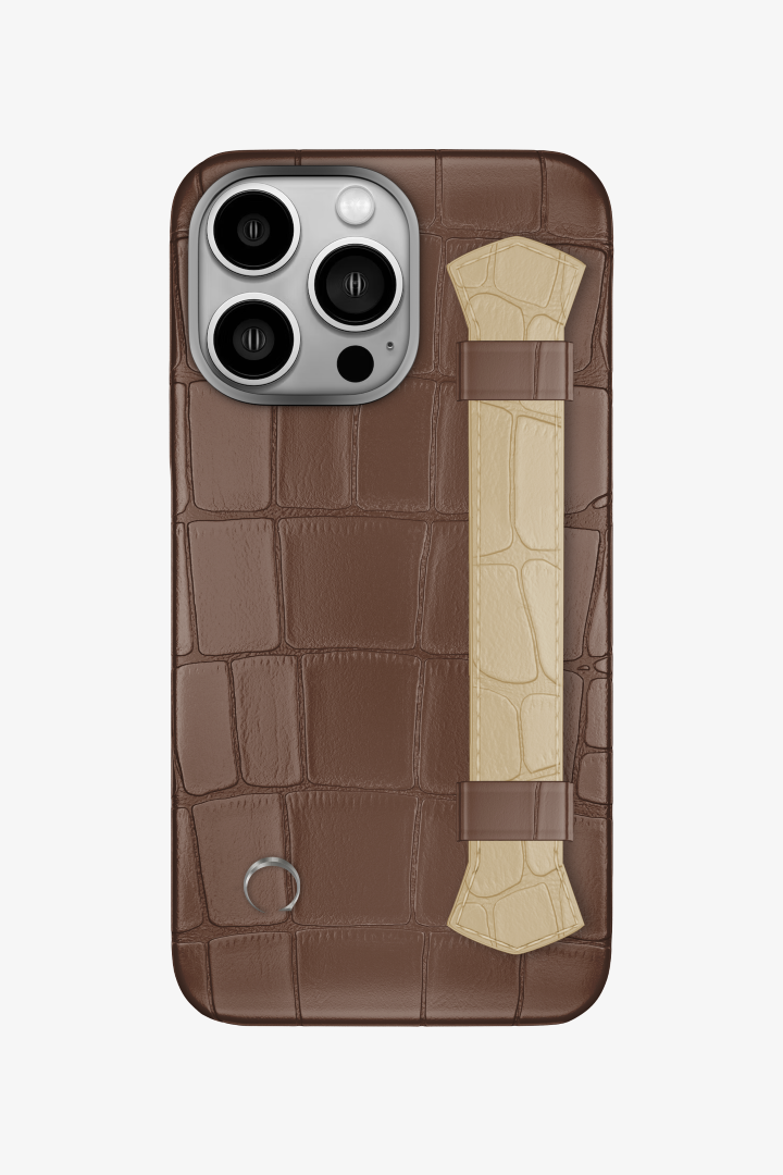 Double Headed Alligator Strap Case for iPhone 15 Pro - Cocoa / Vanilla - zollofrance