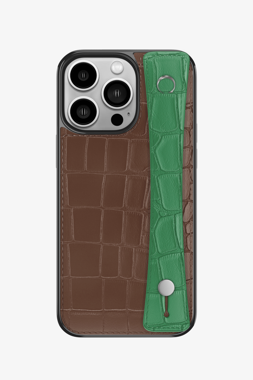 Alligator Sports Strap Case for iPhone 15 Pro - Cocoa / Green Emerald - zollofrance