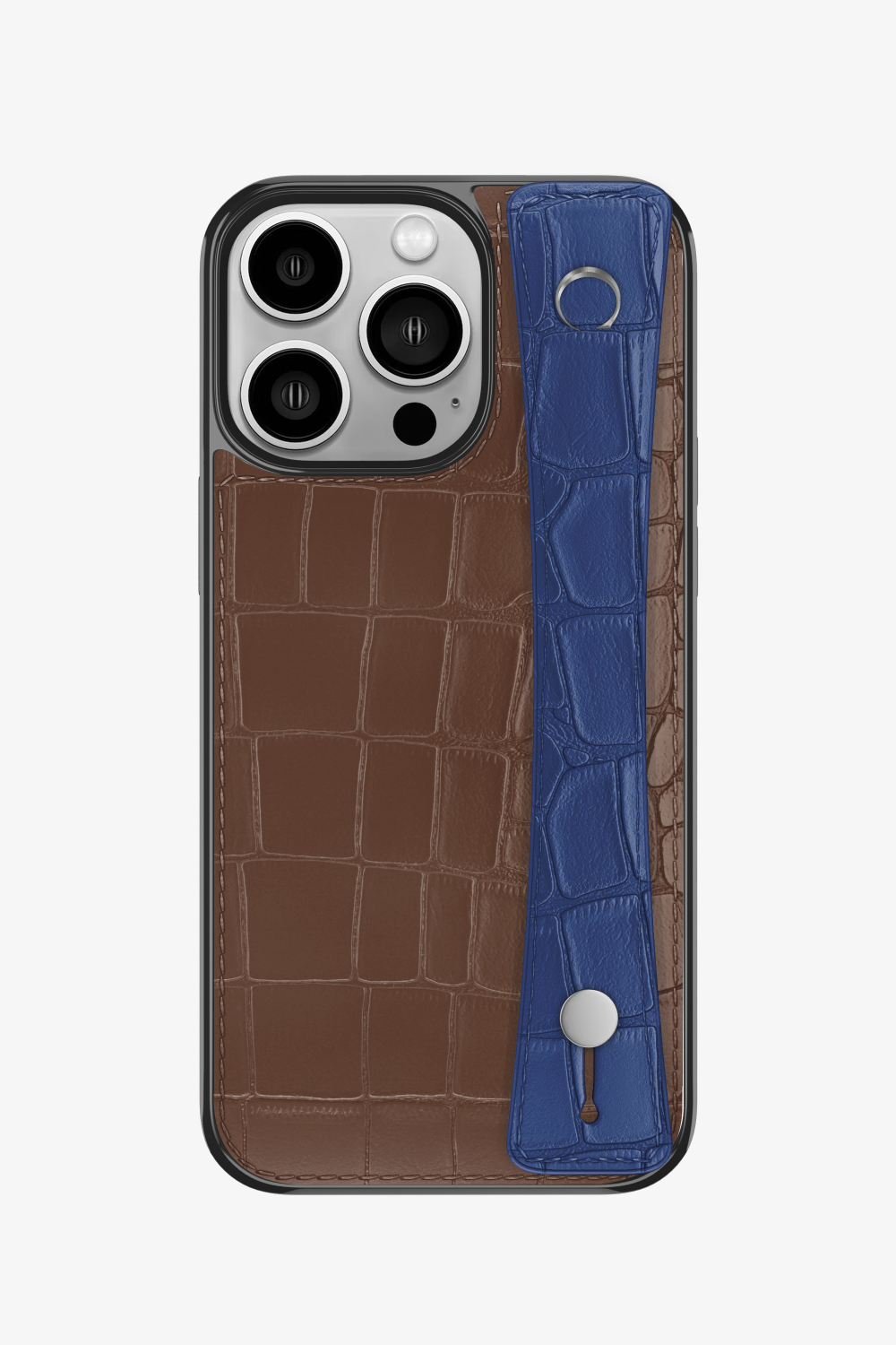 Alligator Sports Strap Case for iPhone 15 Pro - Cocoa / Navy Blue - zollofrance