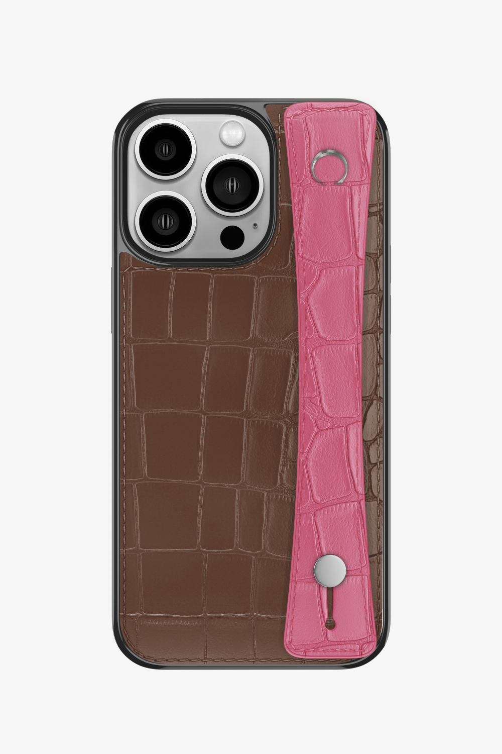 Alligator Sports Strap Case for iPhone 15 Pro - Cocoa / Pink - zollofrance