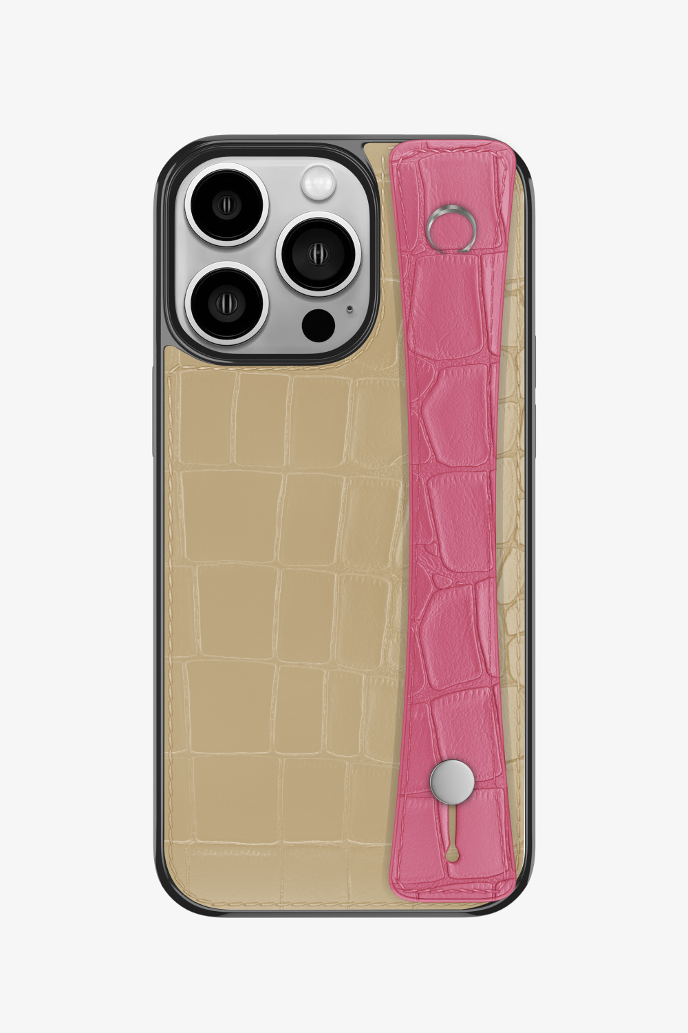 Alligator Sports Strap Case for iPhone 15 Pro - Vanilla / Pink - zollofrance