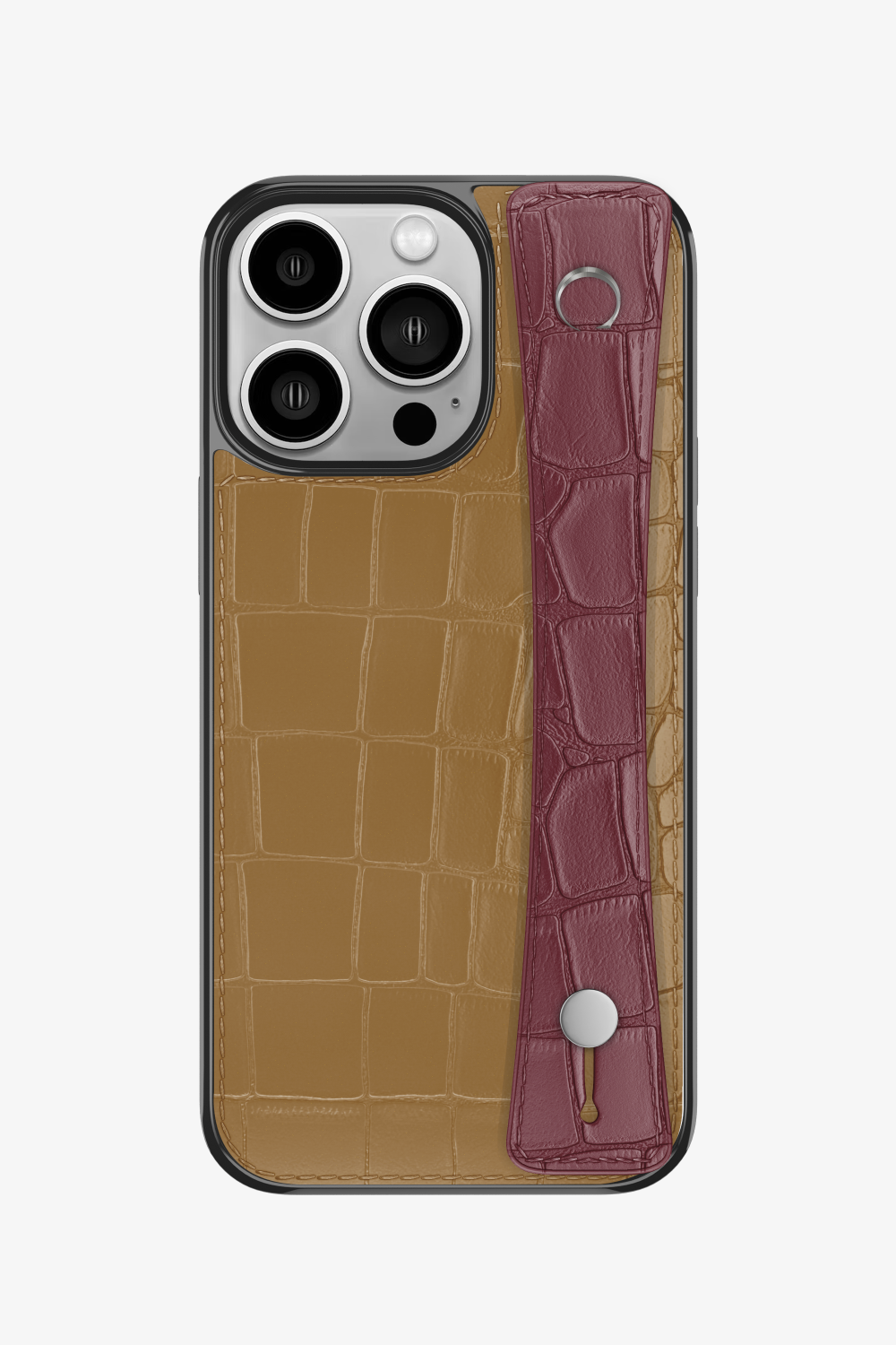 Alligator Sports Strap Case for iPhone 15 Pro - Latte / Burgundy - zollofrance