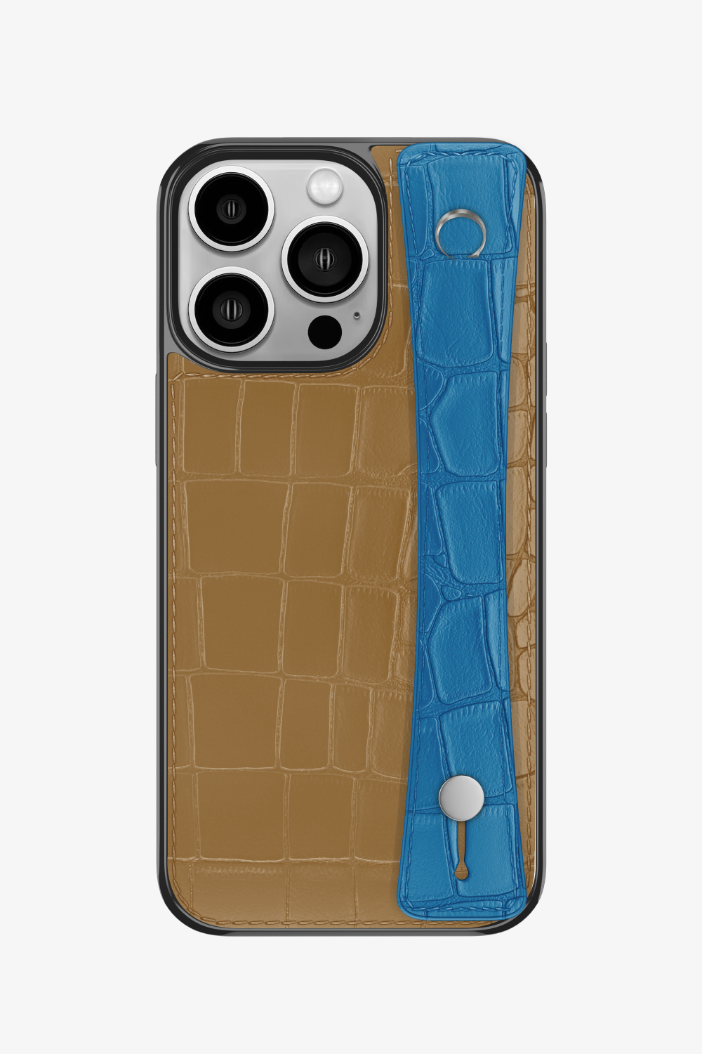 Alligator Sports Strap Case for iPhone 15 Pro - Latte / Blue Lagoon - zollofrance