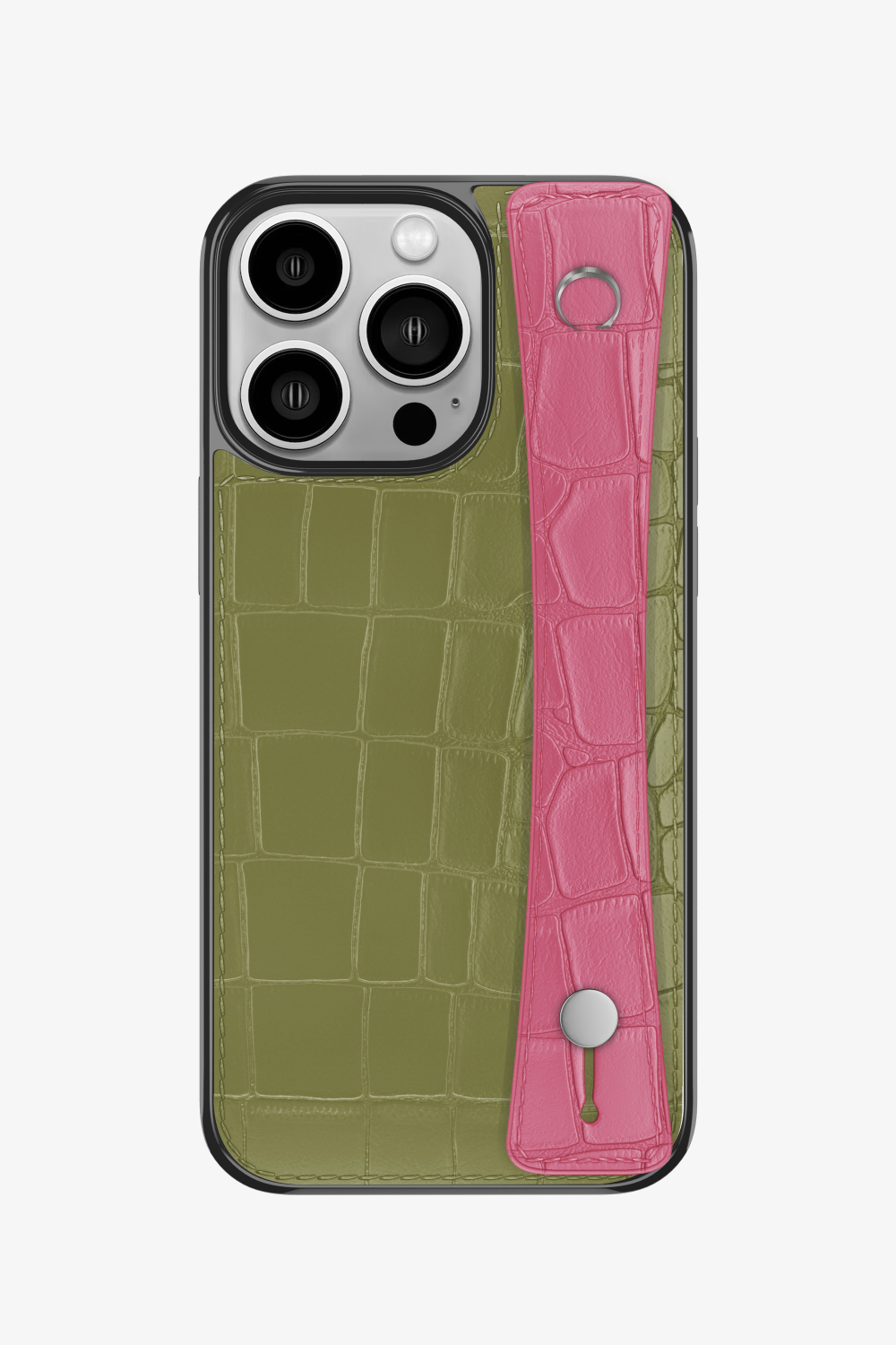 Alligator Sports Strap Case for iPhone 15 Pro - Khaki / Pink - zollofrance