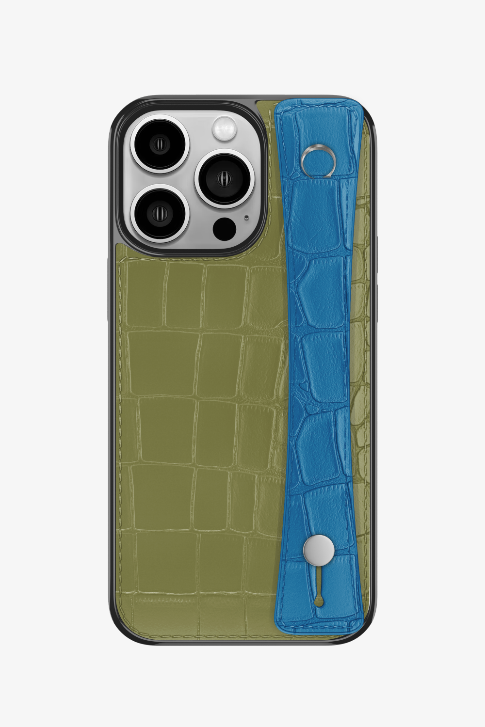 Alligator Sports Strap Case for iPhone 15 Pro - Khaki / Blue Lagoon - zollofrance