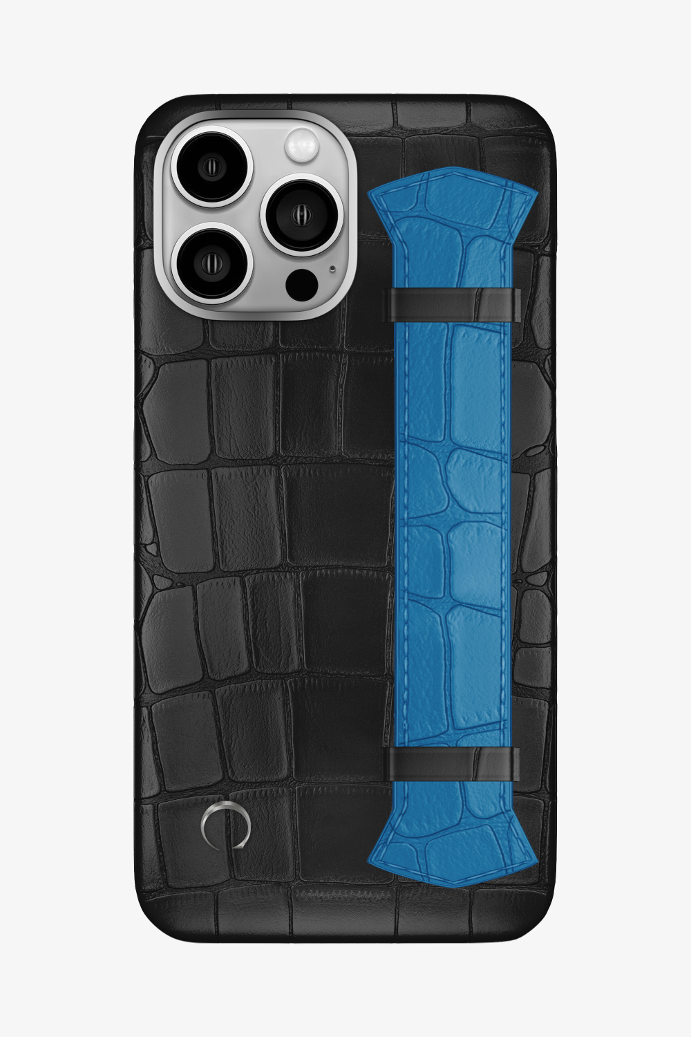Majestic Alligator Strap Case for iPhone 15 Pro Max - Black / Blue Lagoon - zollofrance