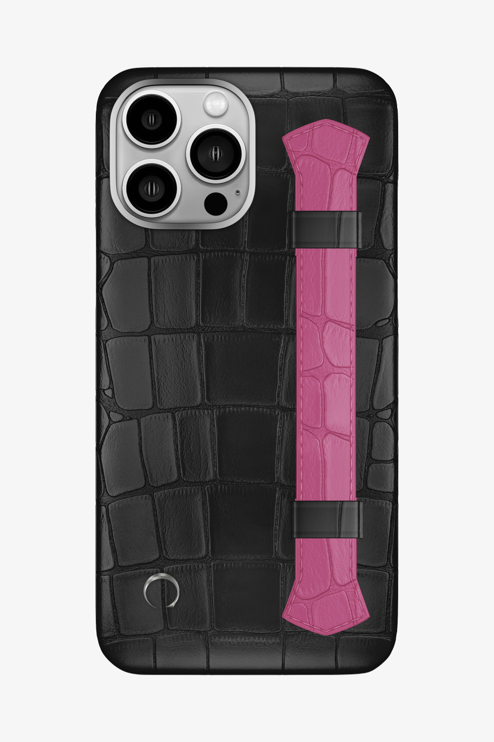 Double Headed Alligator Strap Case for iPhone 14 Pro Max - Black / Pink Fuchsia - zollofrance