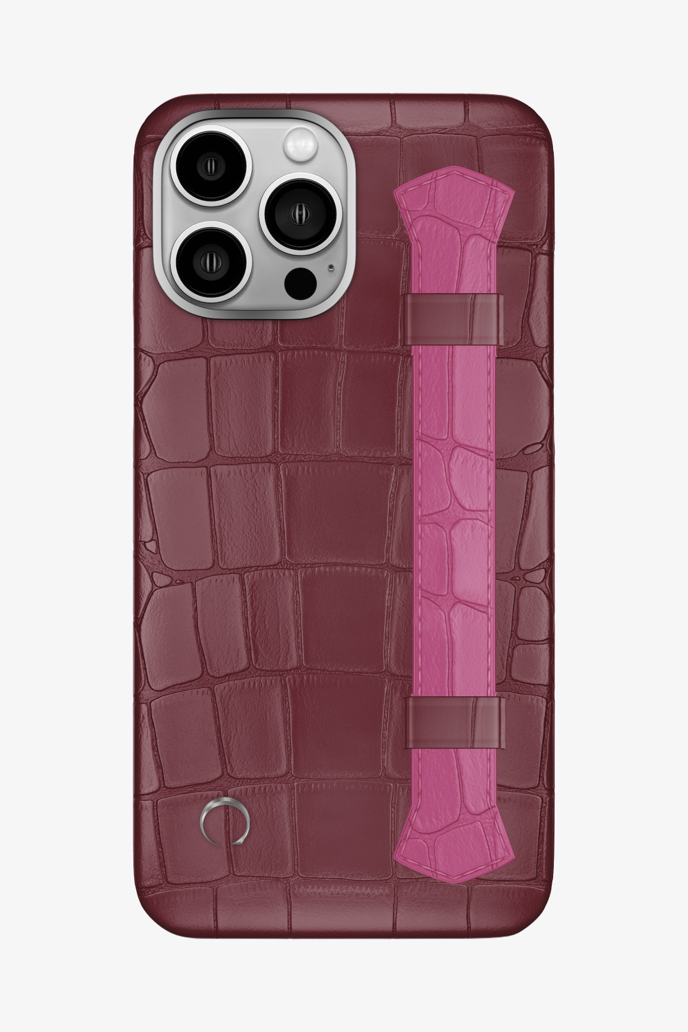 Double Headed Alligator Strap Case for iPhone 15 Pro Max - Burgundy / Pink Fuchsia - zollofrance
