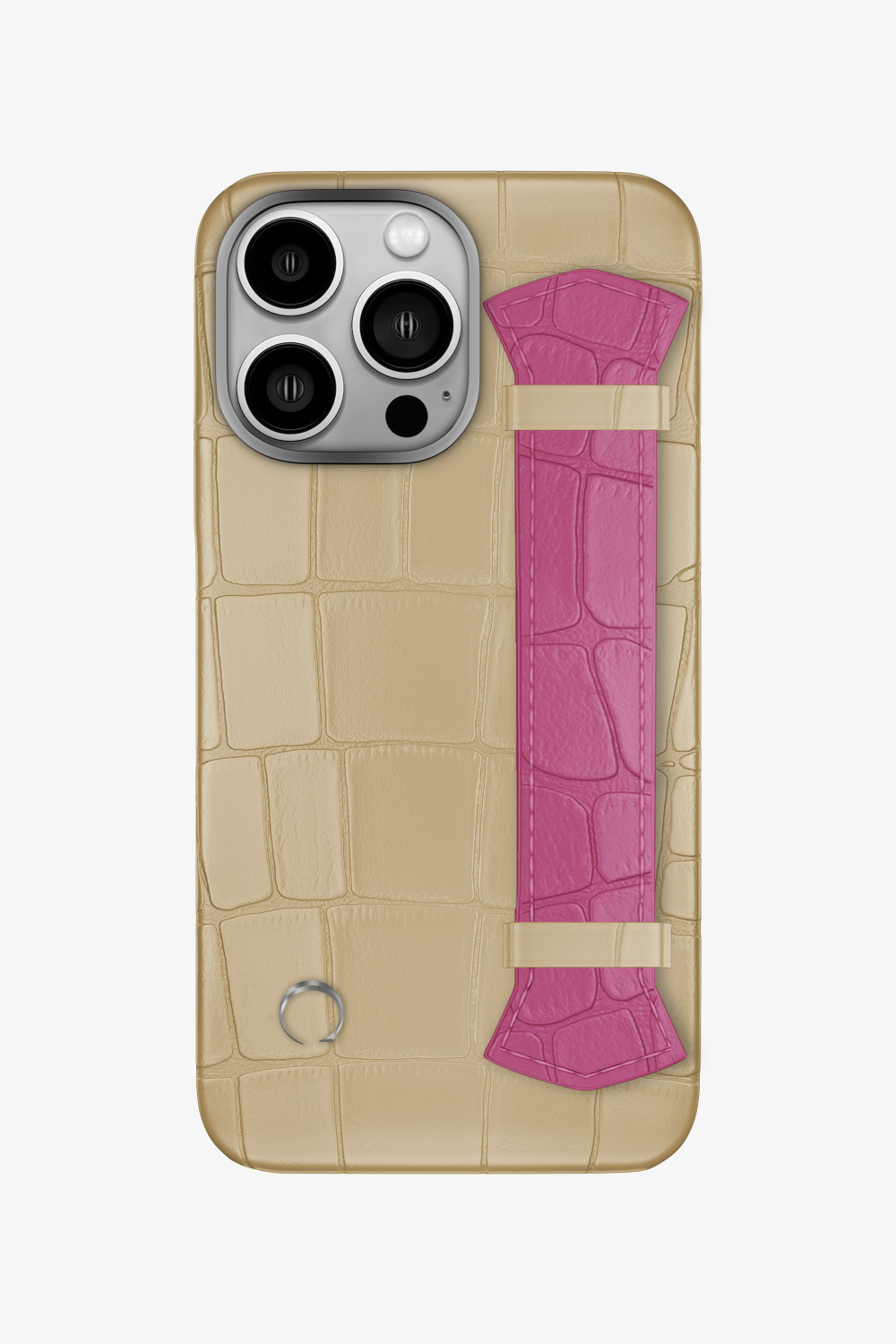 Majestic Alligator Strap Case for iPhone 14 Pro - Vanilla / Pink Fuchsia - zollofrance