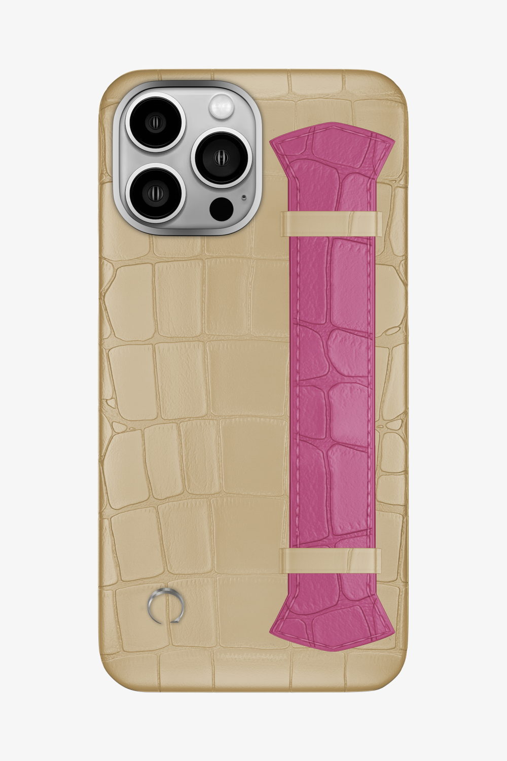 Majestic Alligator Strap Case for iPhone 15 Pro Max - Vanilla / Pink Fuchsia - zollofrance