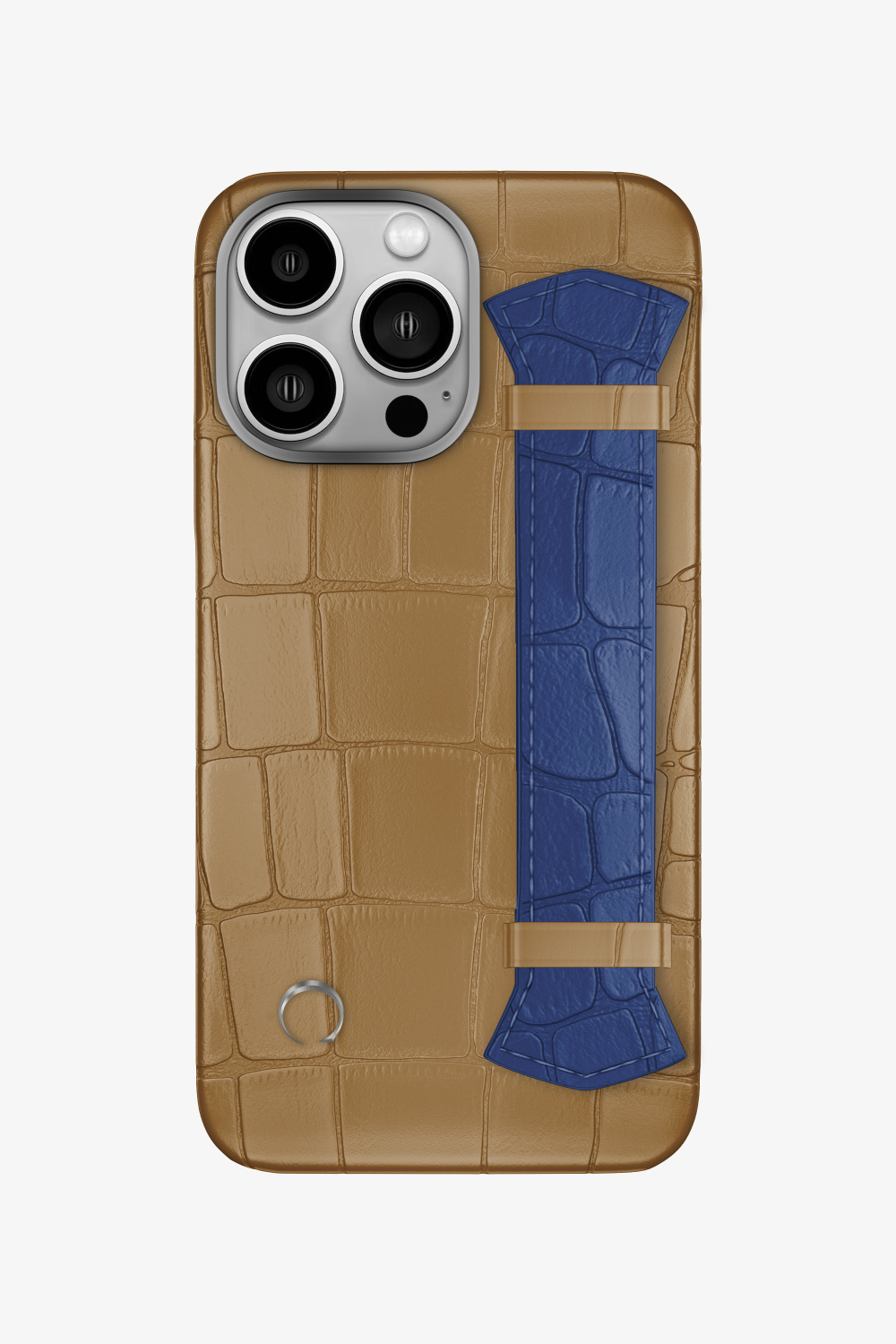Majestic Alligator Strap Case for iPhone 15 Pro - Latte / Navy Blue - zollofrance