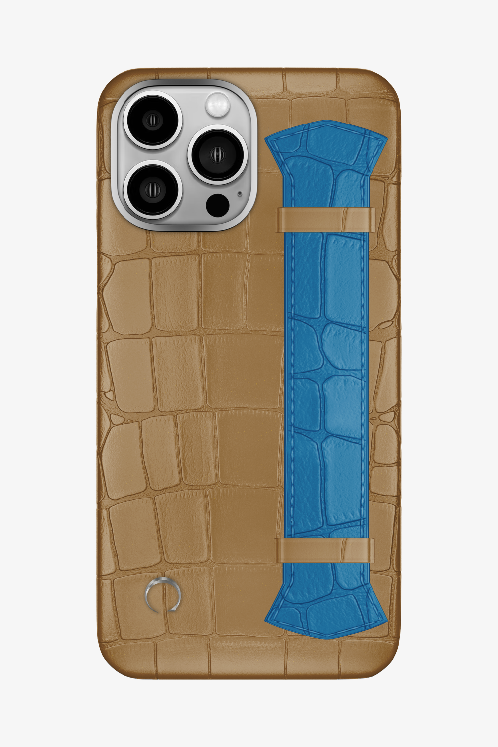 Majestic Alligator Strap Case for iPhone 14 Pro Max - Latte / Blue Lagoon - zollofrance