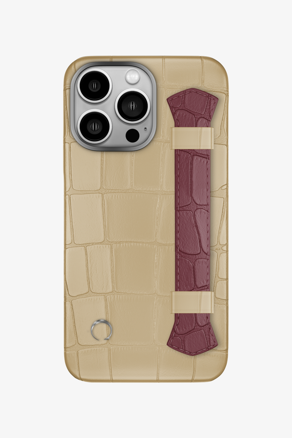 Double Headed Alligator Strap Case for iPhone 15 Pro - Vanilla / Burgundy - zollofrance