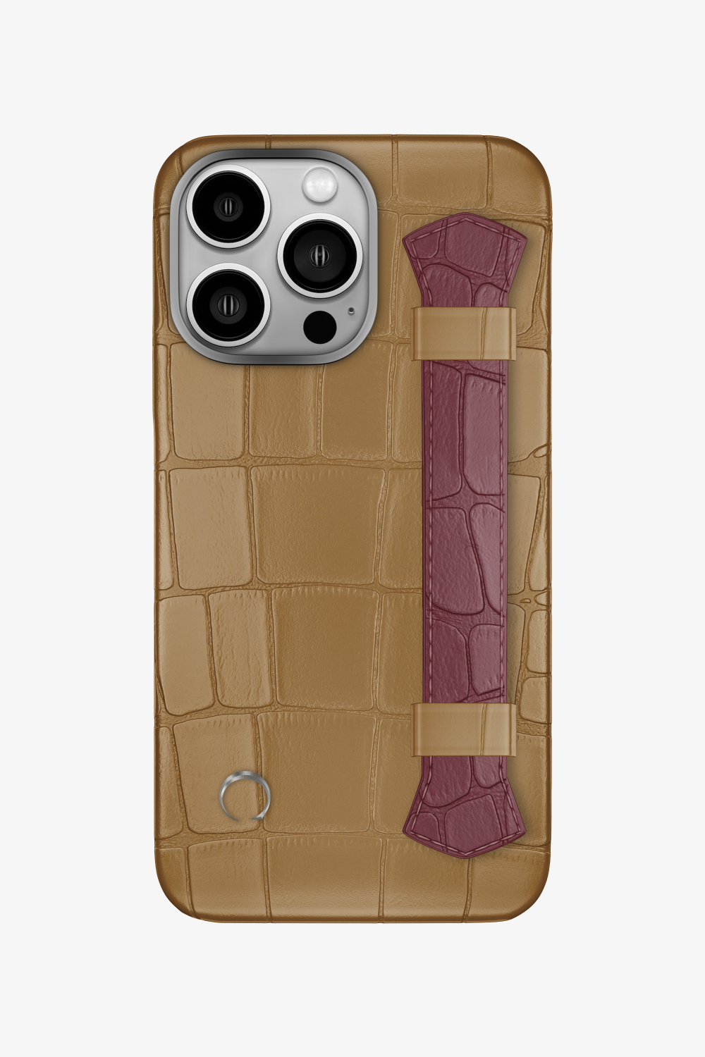 Double Headed Alligator Strap Case for iPhone 15 Pro - Latte / Burgundy - zollofrance