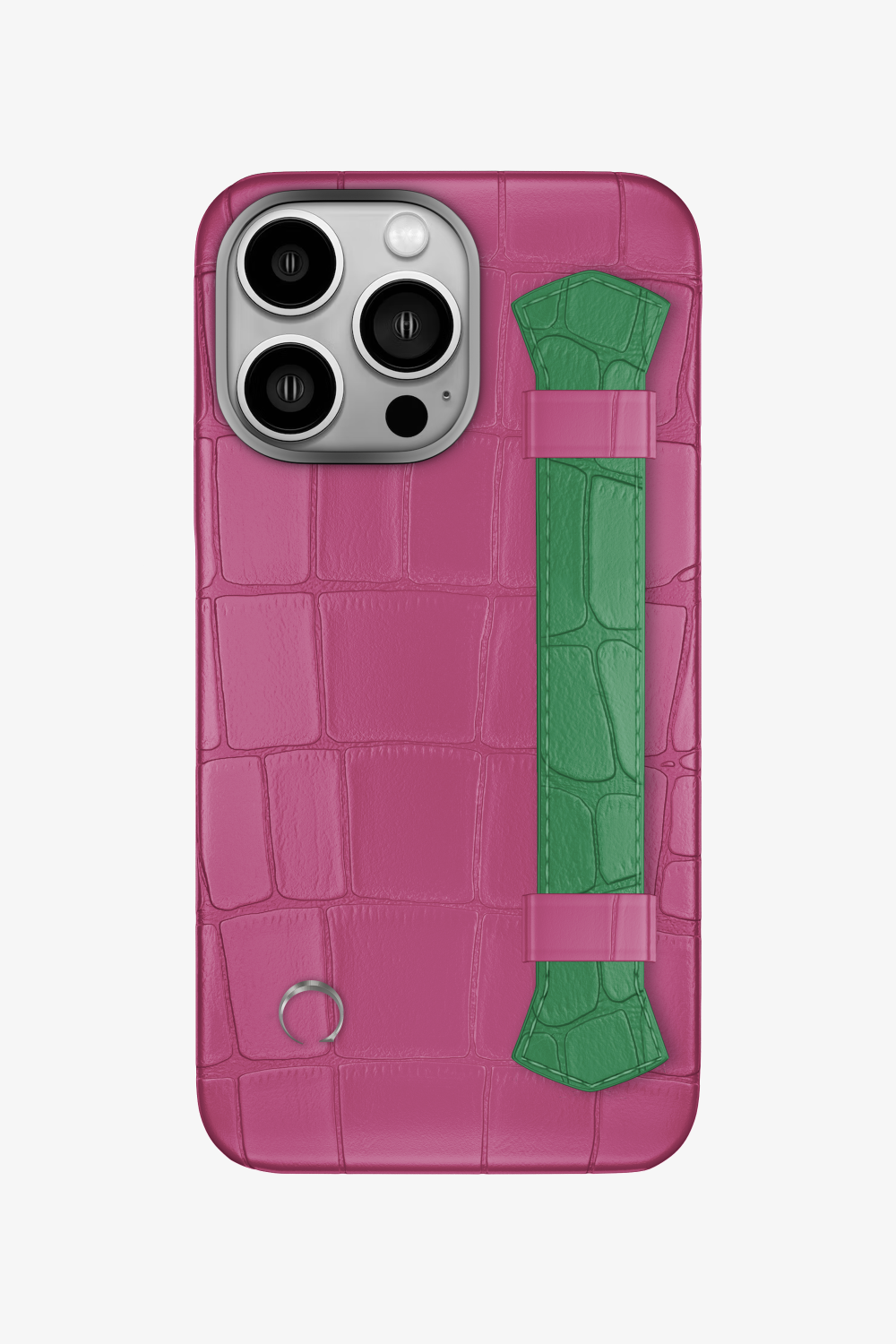 Double Headed Alligator Strap Case for iPhone 15 Pro - Pink Fuchsia / Green Emerald - zollofrance