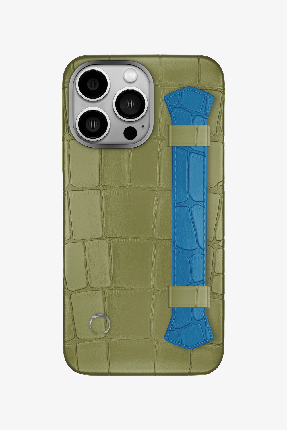 Double Headed Alligator Strap Case for iPhone 14 Pro - Khaki / Blue Lagoon - zollofrance