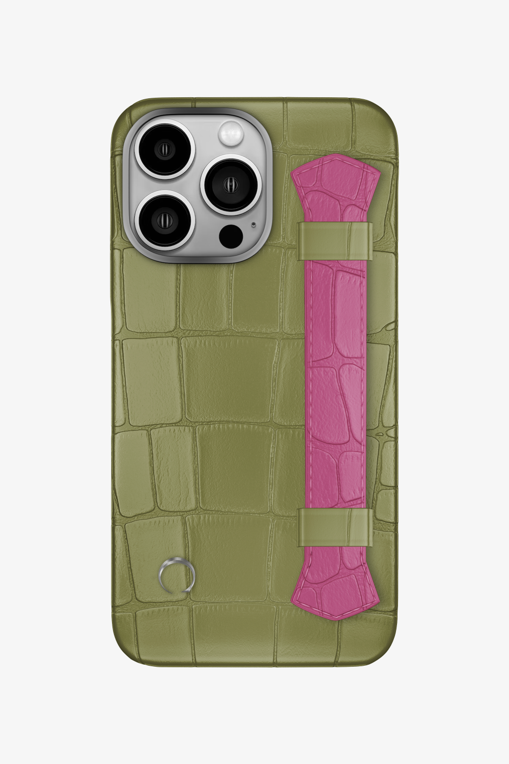 Double Headed Alligator Strap Case for iPhone 15 Pro - Khaki / Pink Fuchsia - zollofrance