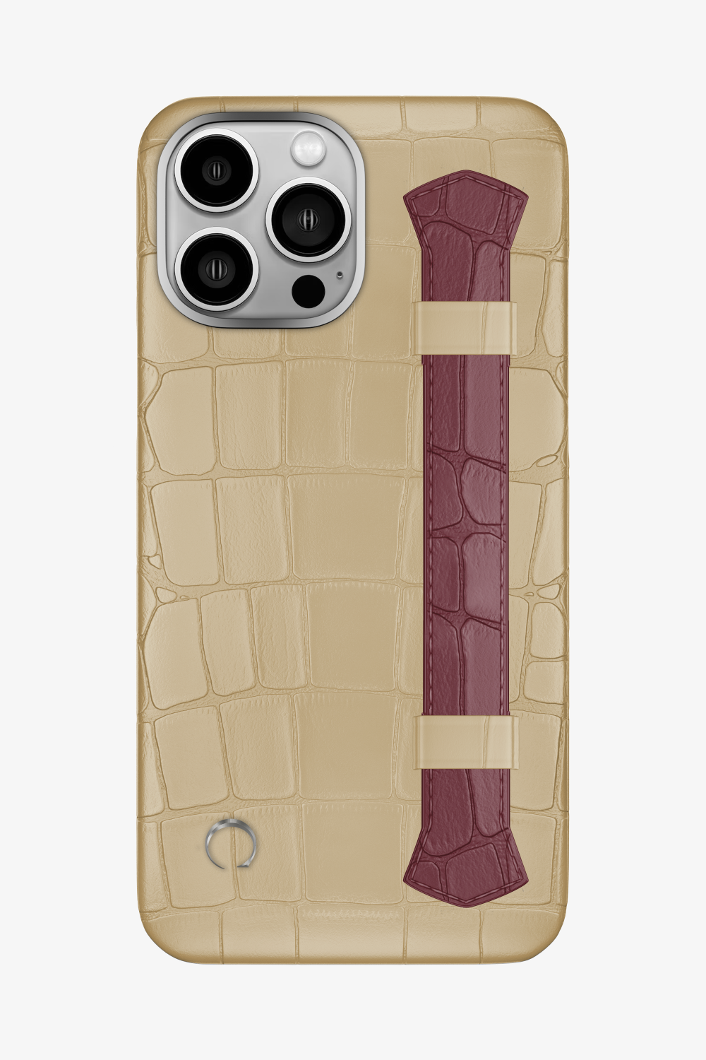 Double Headed Alligator Strap Case for iPhone 15 Pro Max - Vanilla / Burgundy - zollofrance