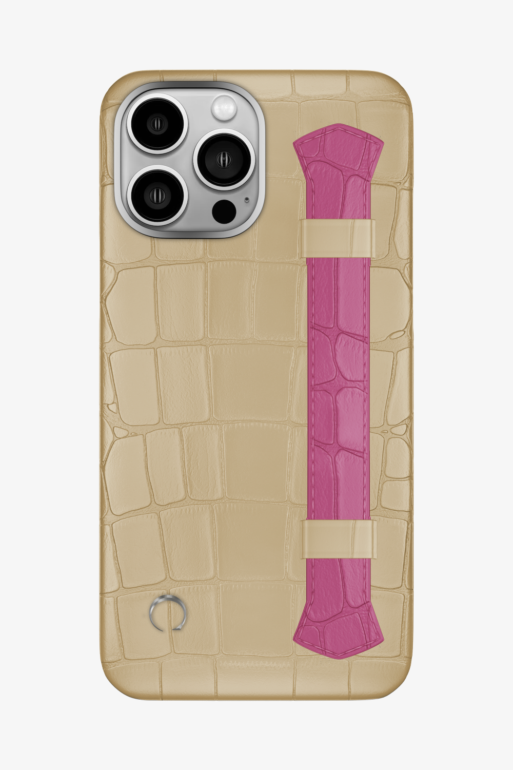 Double Headed Alligator Strap Case for iPhone 15 Pro Max - Vanilla / Pink Fuchsia - zollofrance