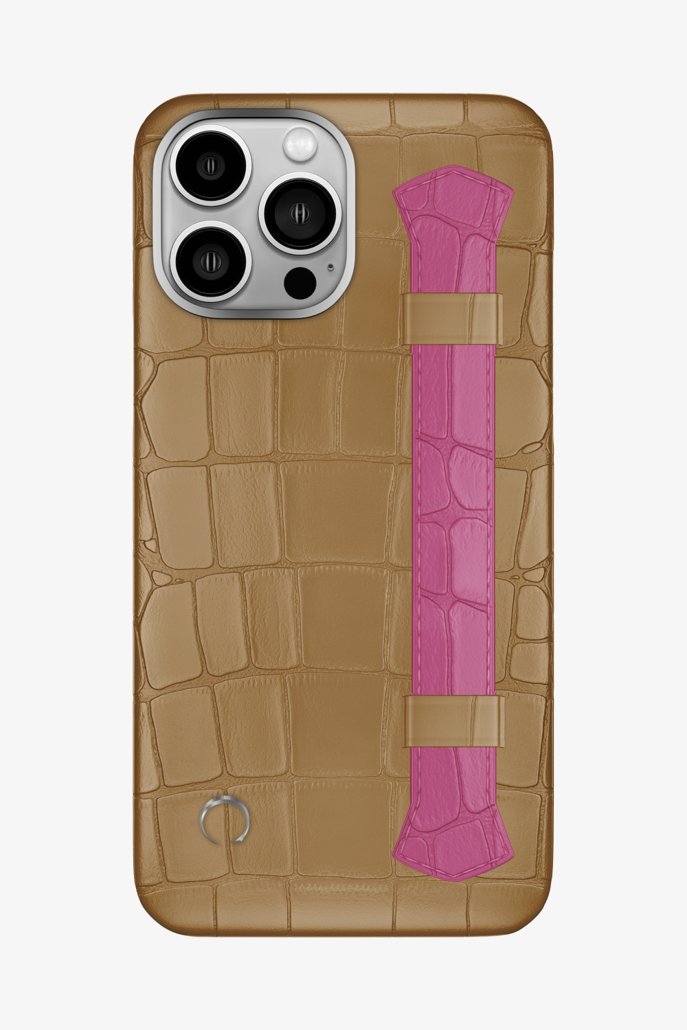 Double Headed Alligator Strap Case for iPhone 14 Pro Max - Latte / Pink Fuchsia - zollofrance