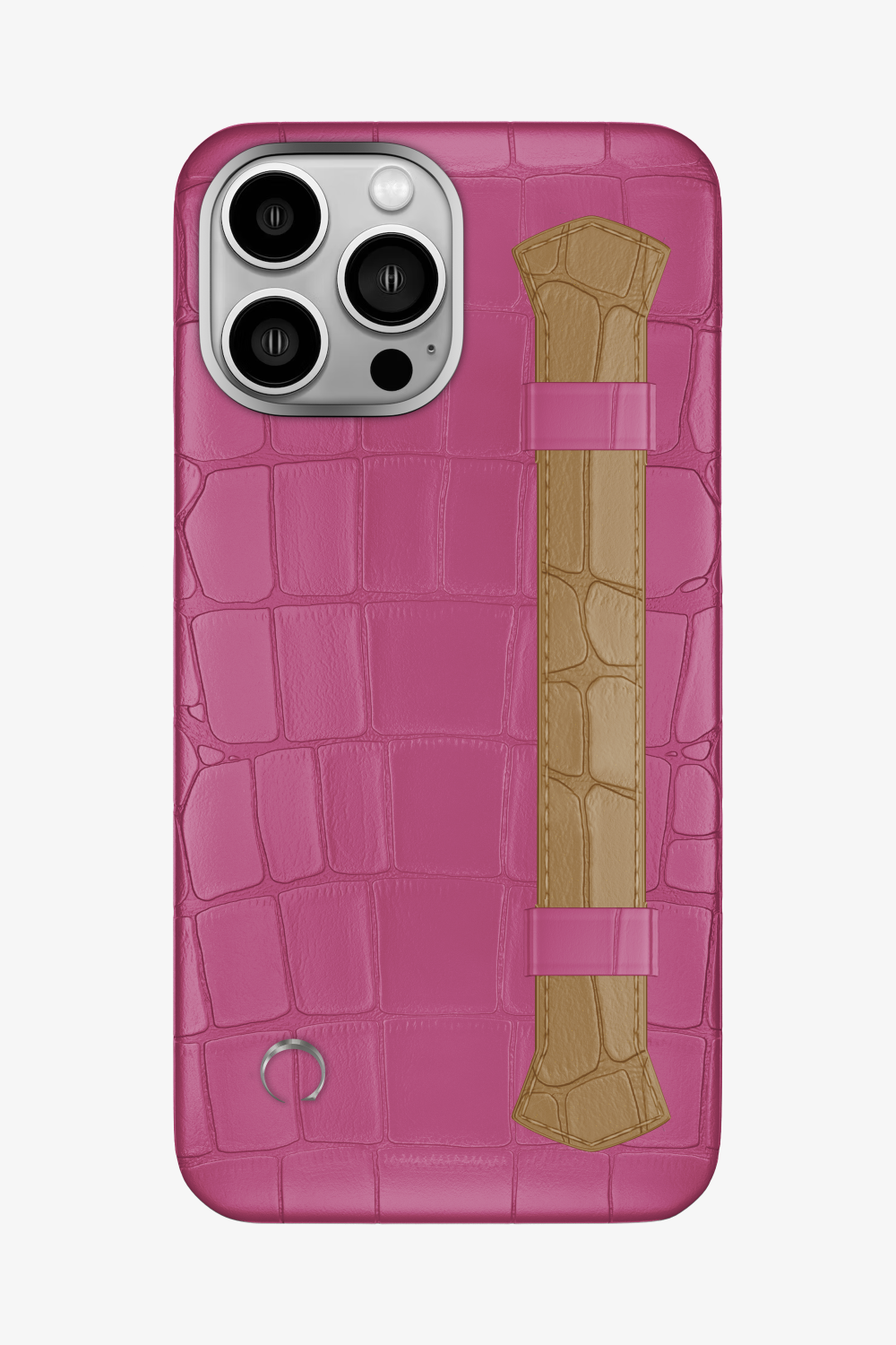 Double Headed Alligator Strap Case for iPhone 14 Pro Max - Pink Fuchsia / Latte - zollofrance