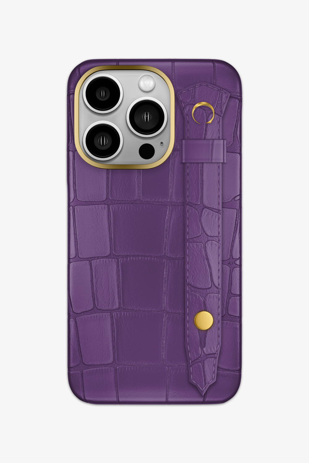 Purple Alligator Strap Case for iPhone 15 Series - 15 Pro / Gold - zollofrance