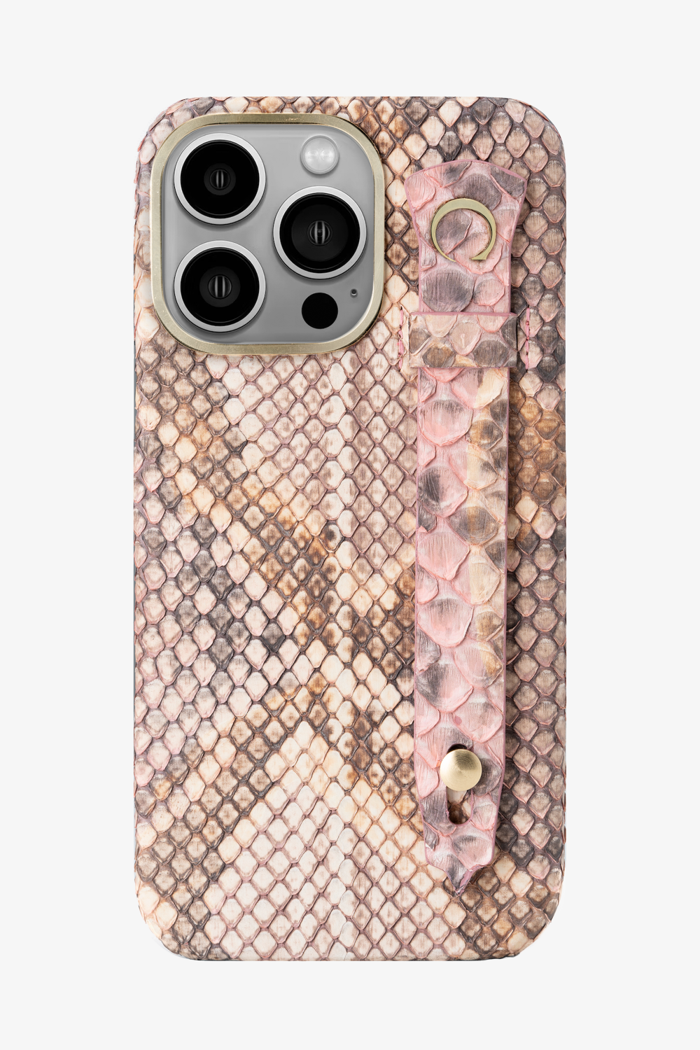 Pink Matte Python Strap Case for iPhone 15 Series - 15 Pro Max / Gold - zollofrance
