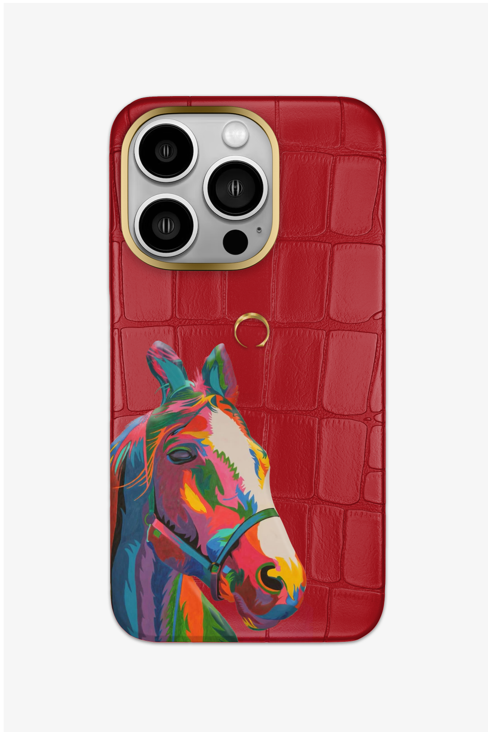 Horse Painting Red Alligator Case for iPhone 15 Series - 15 Pro / Gold - zollofrance