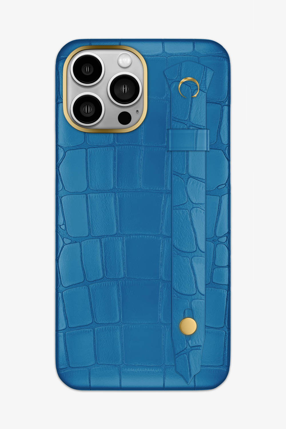 Blue Lagoon Alligator Strap Case for iPhone 16 Pro Max - Gold / Blue Lagoon - zollofrance