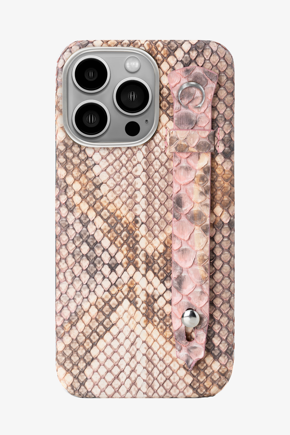 Pink Matte Python Strap Case for iPhone 15 Series - 15 Pro Max / Stainless Steel - zollofrance