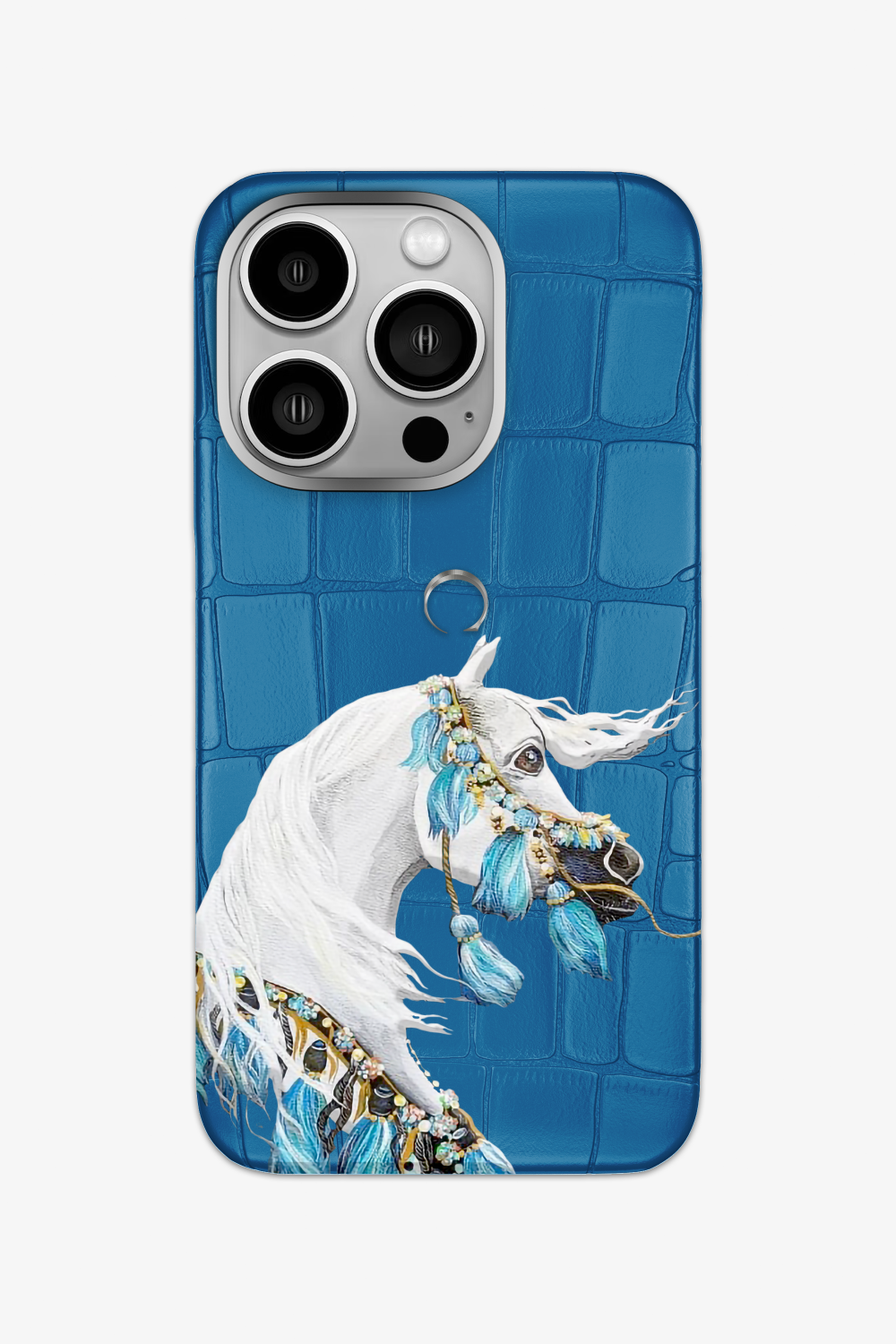 Horse Painting Blue Lagoon Alligator Case for iPhone 16 Series - 16 Pro / Stainless Steel - zollofrance