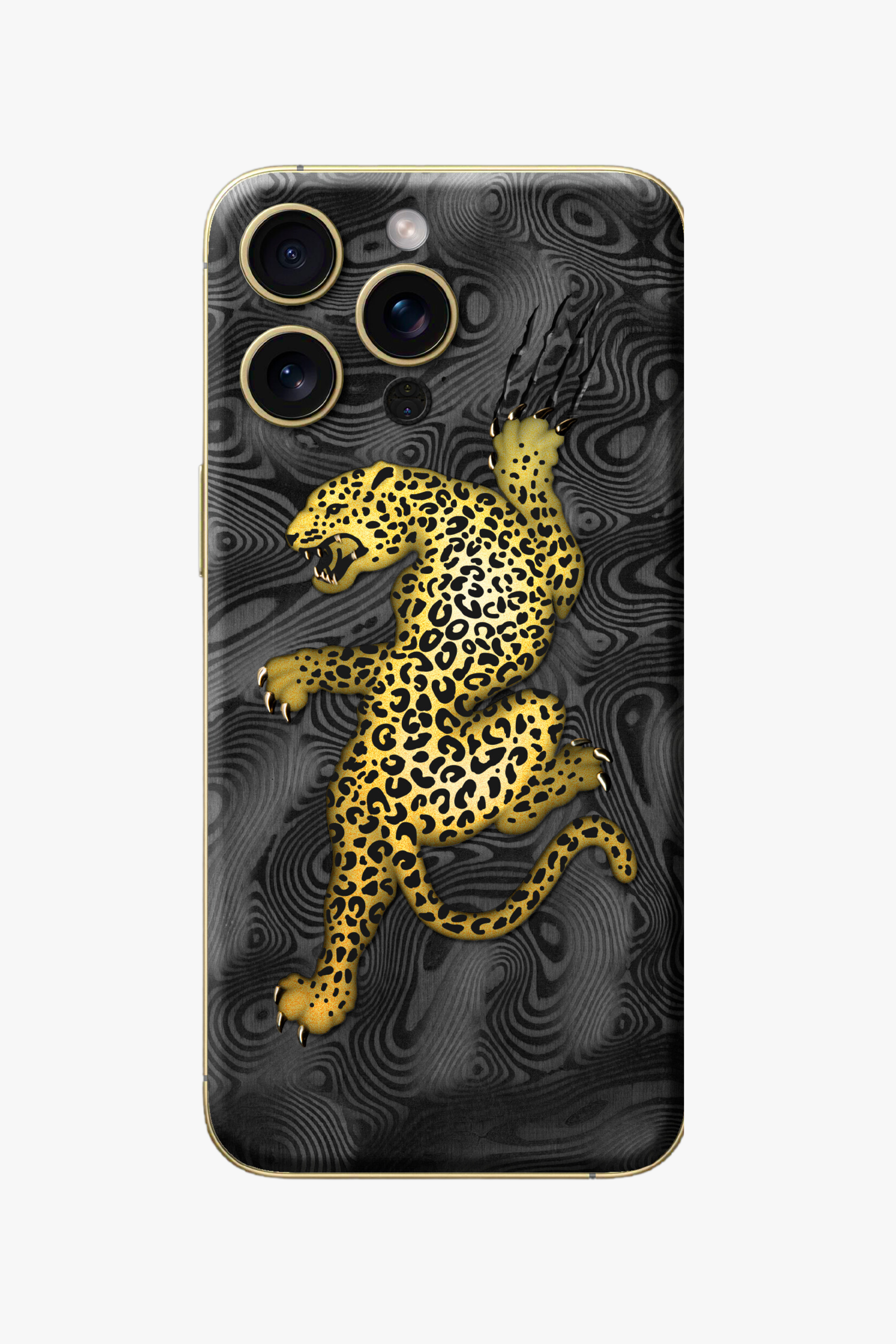 Black Carbon Fiber 3D Leopard Gold iPhone 16 Pro - Black Carbon Fiber 3D Leopard Gold iPhone 16 Pro - zollofrance