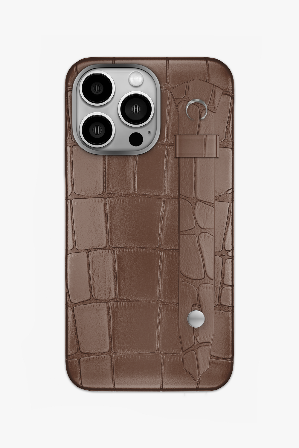 Cocoa Alligator Strap Case for iPhone 16 Pro - Stainless Steel / Cocoa - zollofrance