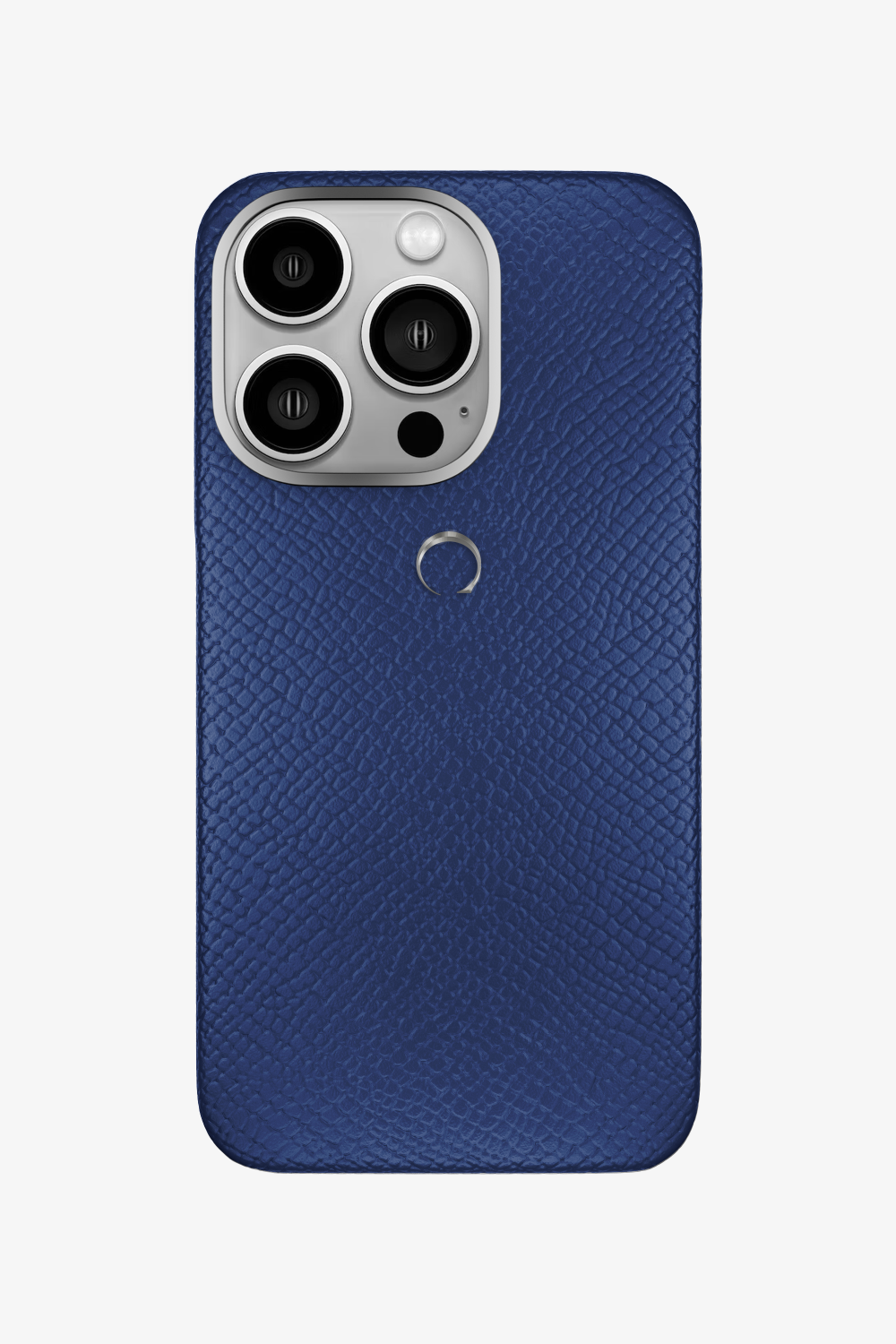 Calfskin Case for iPhone 16 Pro - Stainless Steel / Navy Blue - zollofrance