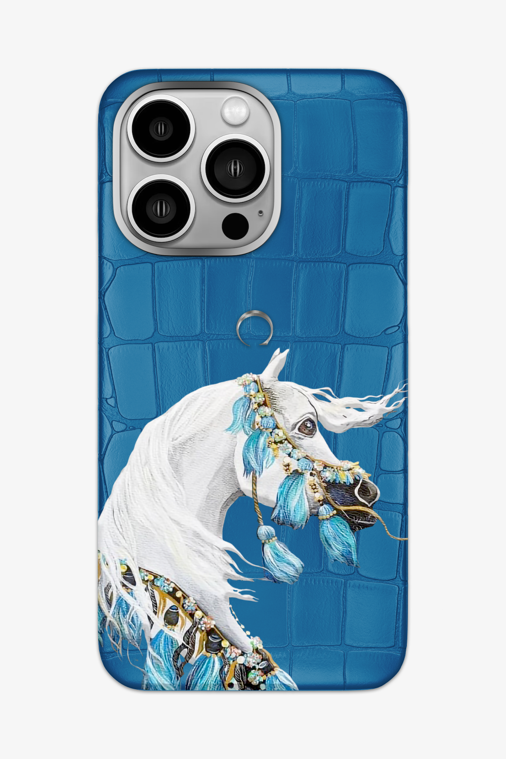 Horse Painting Blue Lagoon Alligator Case for iPhone 16 Series - 16 Pro Max / Stainless Steel - zollofrance