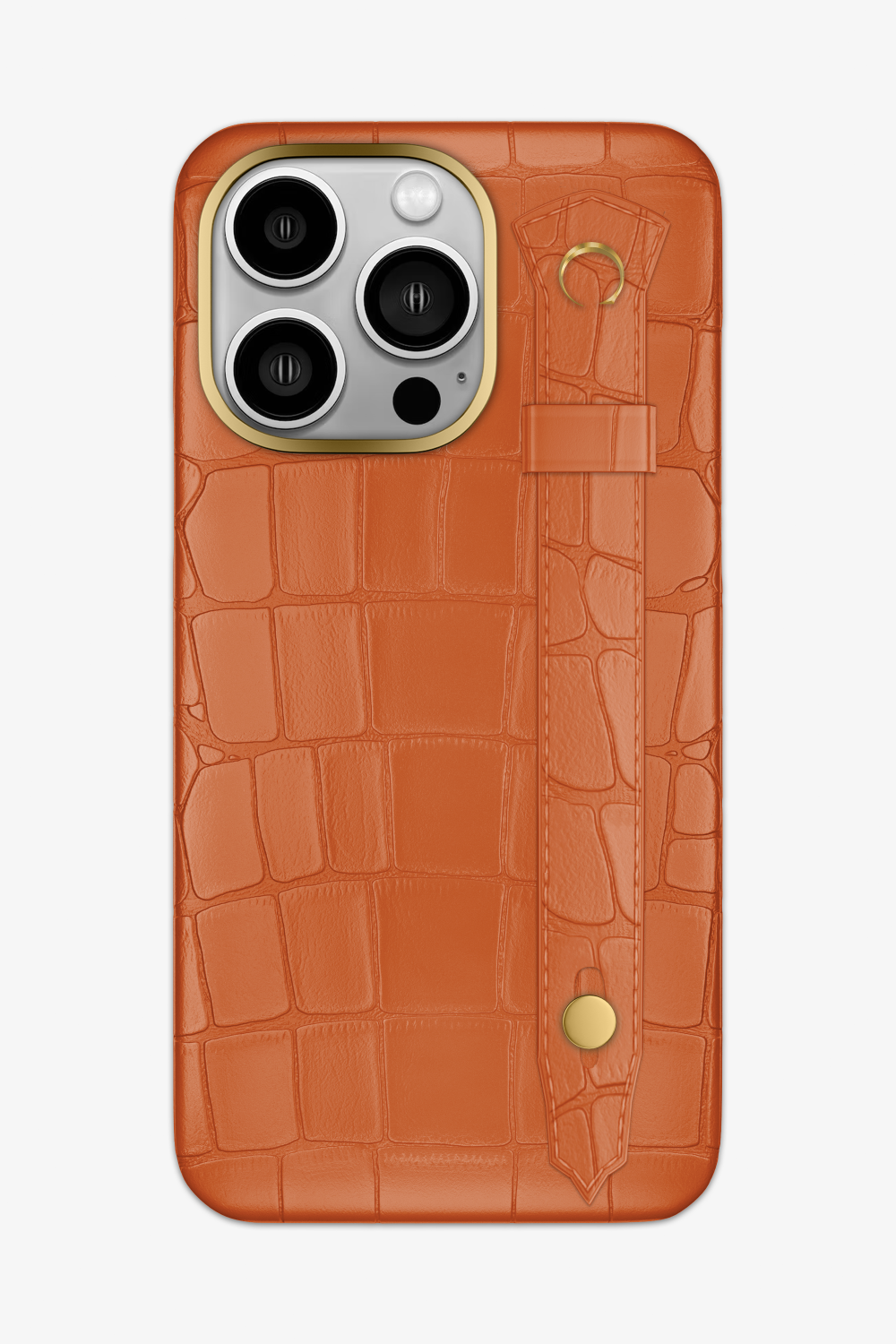 Orange Alligator Strap Case for iPhone 16 Series - 16 Pro Max / Gold - zollofrance