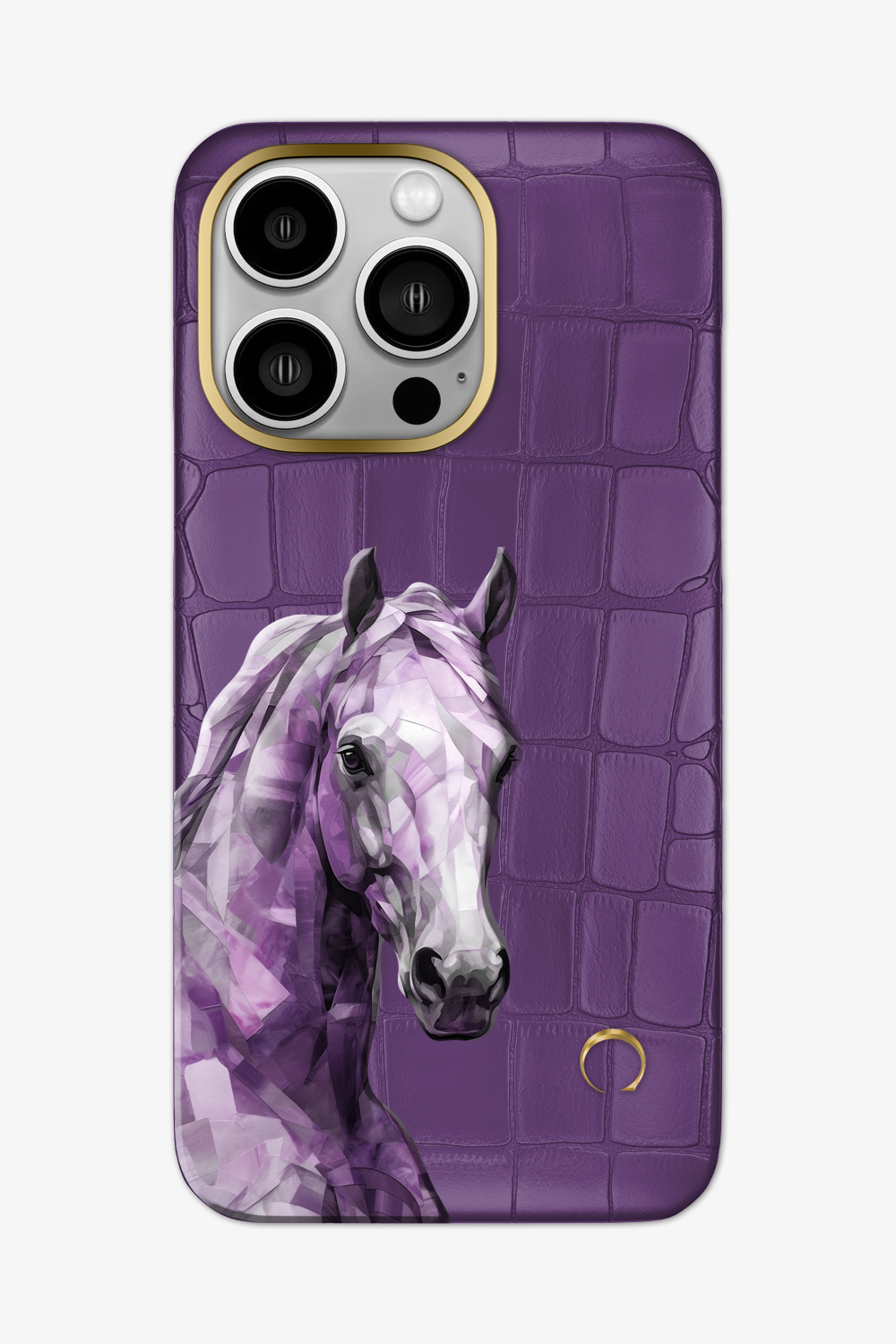 Horse Painting Purple Alligator Case for iPhone 14 Series - 14 Pro Max / Gold / Purple - zollofrance